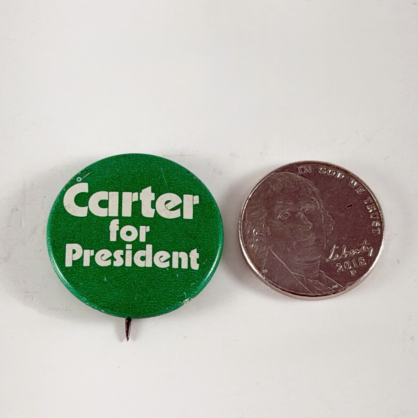 Vintage 1976 Jimmy Carter for President Green Campaign Pin Button Political