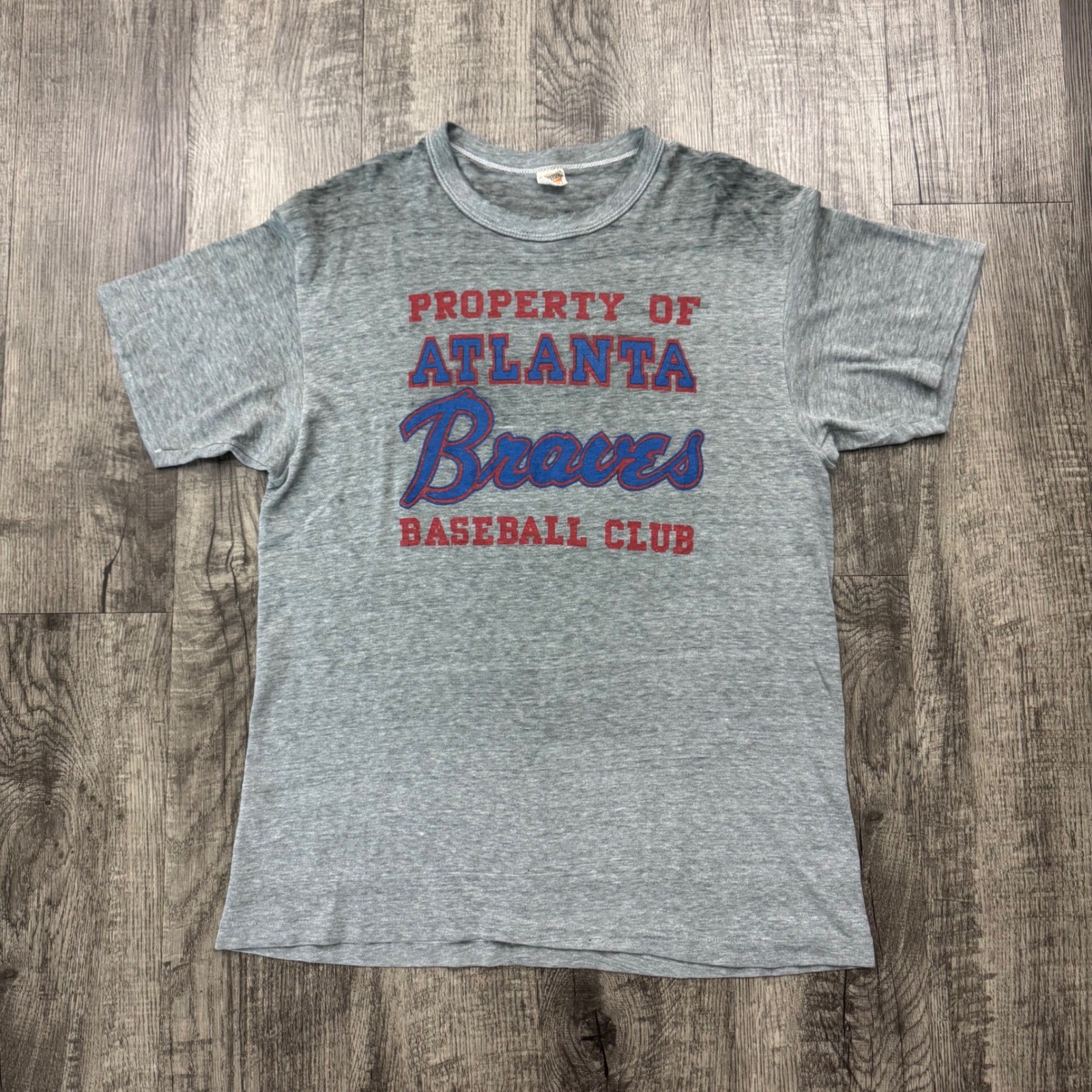 Vintage 70s Hanes Atlanta Braves Paper Thin Worn Distressed T-Shirt MLB Baseball