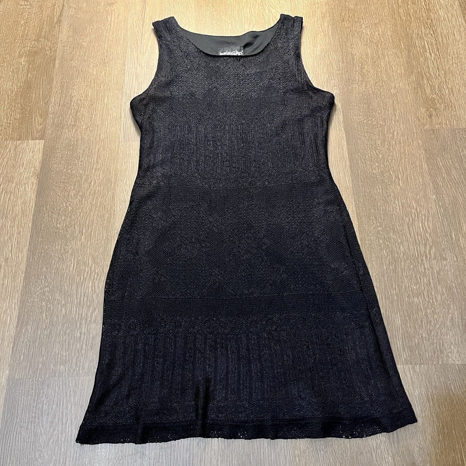Brioche California Black Crochet Knit Sheath Vintage Dress (7/8)