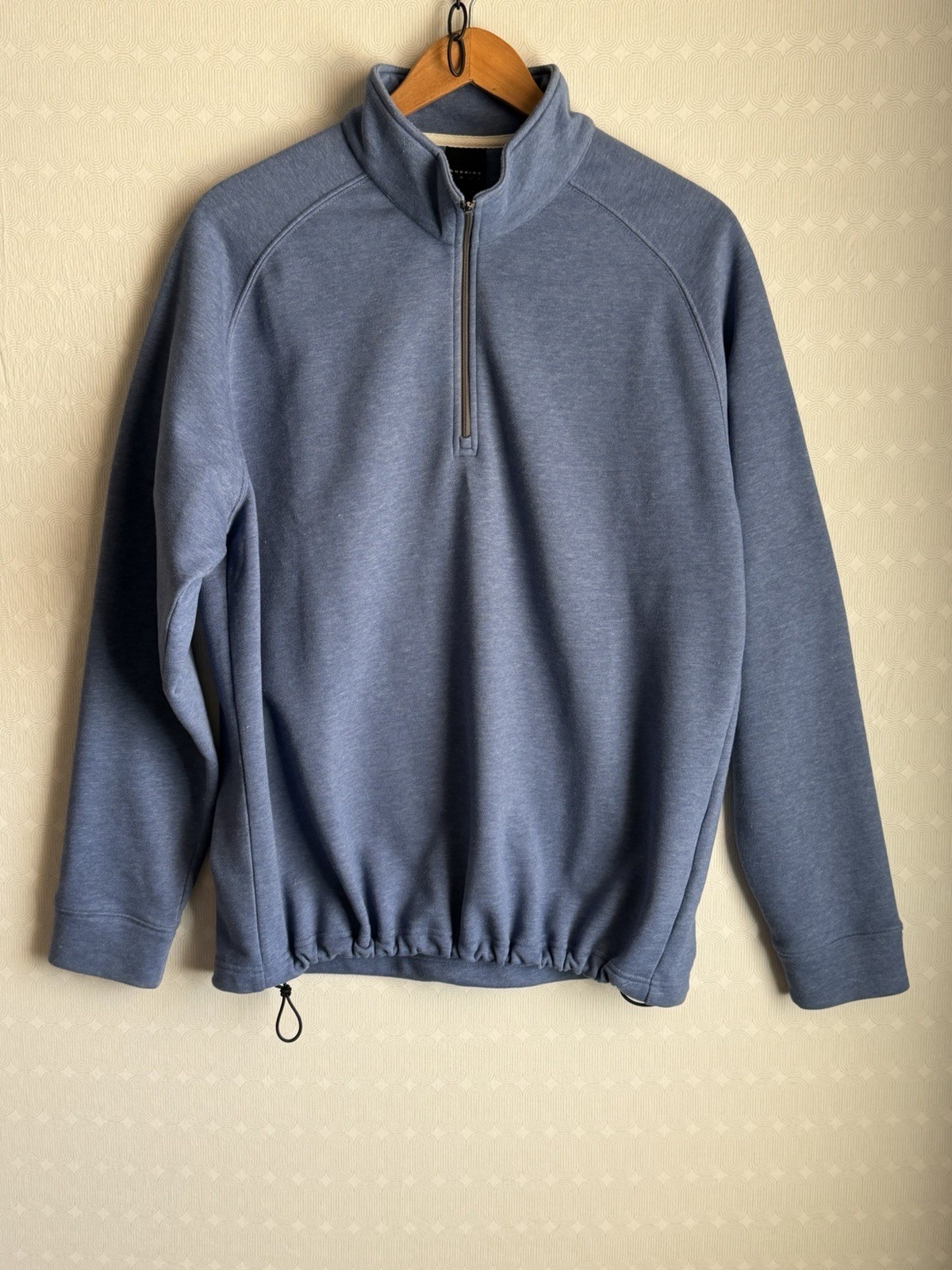 Dunning Golf Men\'s Large 1/4 Zip Pullover Blue Heather Drawcord Hem Raglan Dunning Golf Men\'s Large 1/4 Zip Pullover Blue Heather Drawcord Hem Raglan