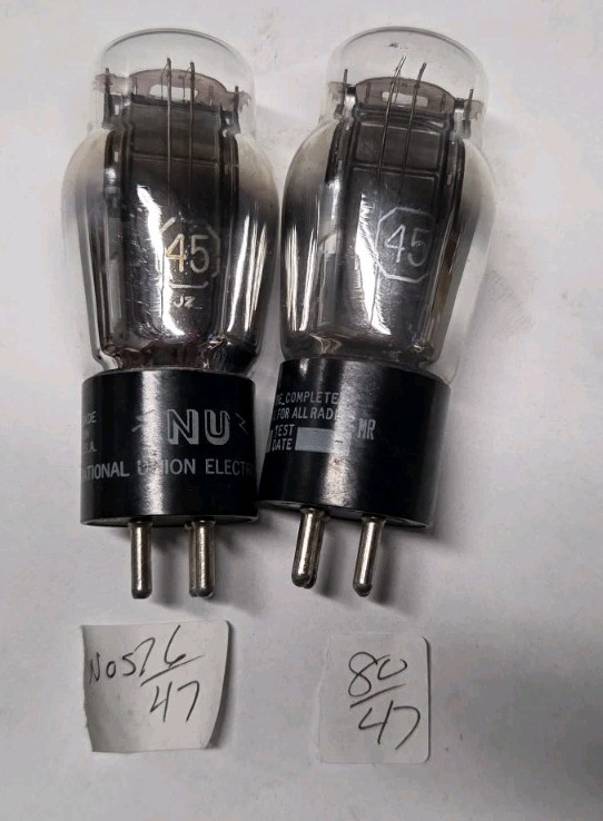 Close Matched Pair NU 45 Radio amp Vacuum Tubes 76/47 80/47 Tested Nice Close Matched Pair NU 45 Radio amp Vacuum Tubes 76/47 80/47 Tested Nice
