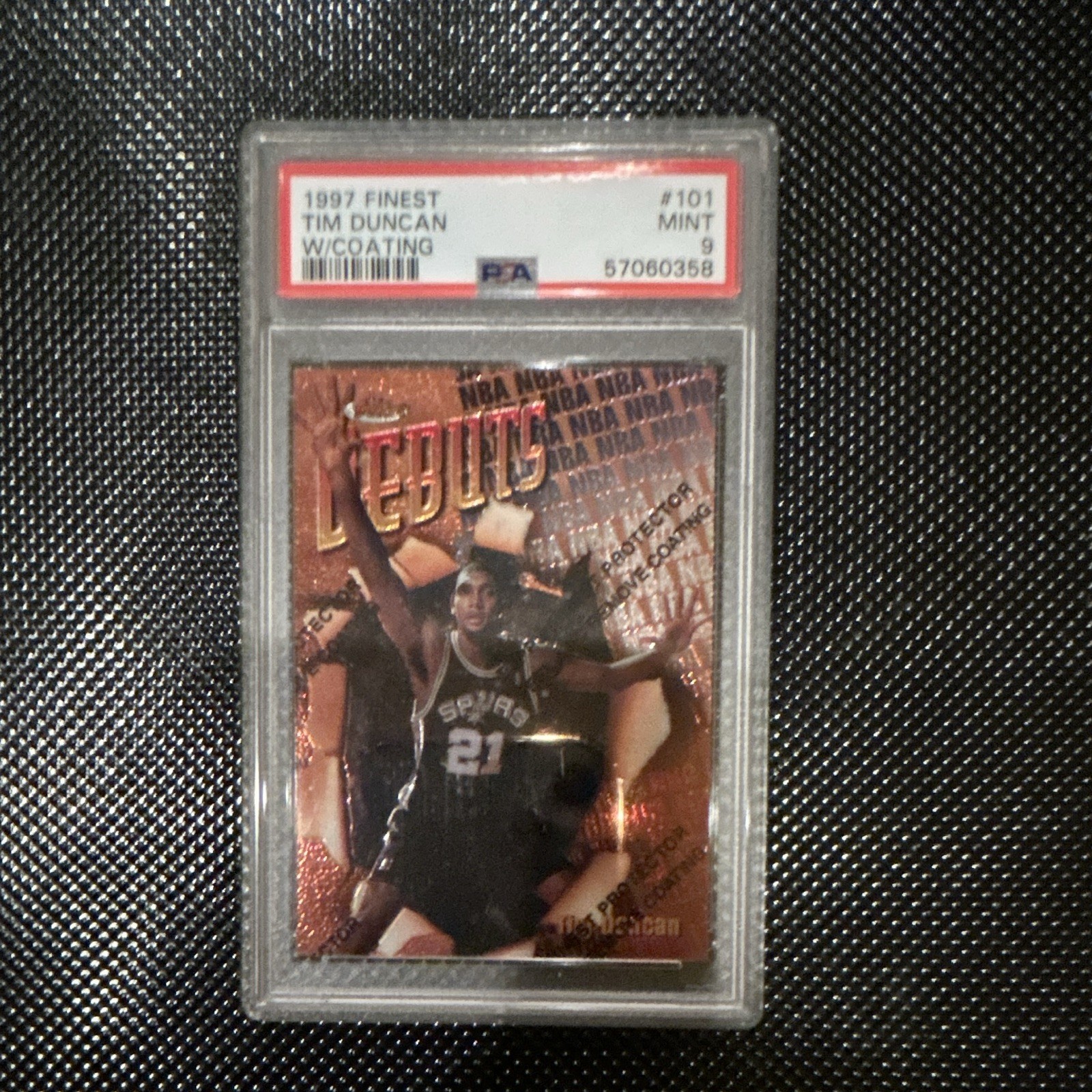 Topps 1997 Finest Tim Duncan #101 Debuts Rookie Refractor Spurs PSA 9