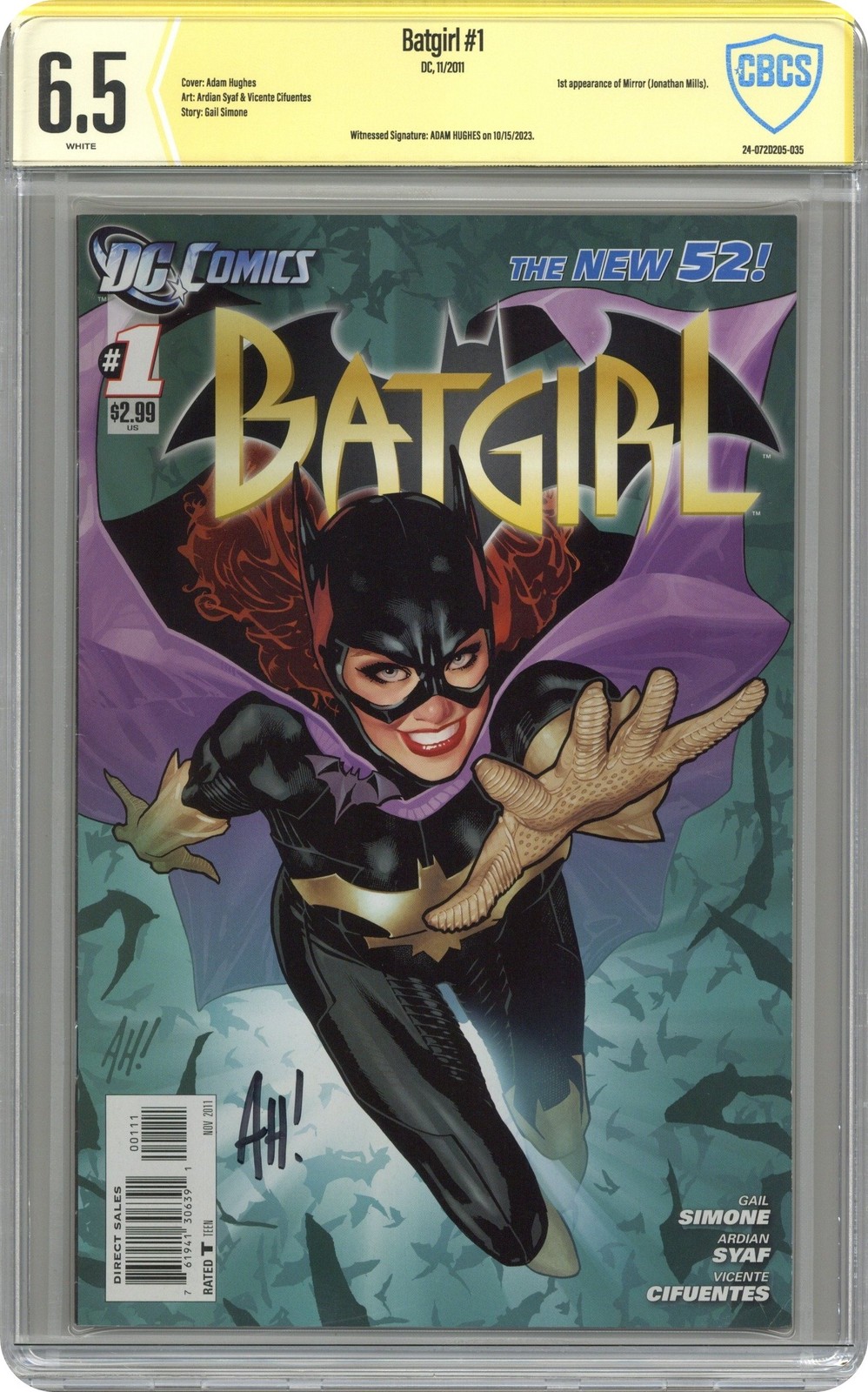 Batgirl 1A.D 1st Printing CBCS 6.5 Witnessed Sig Adam Hughes 2011