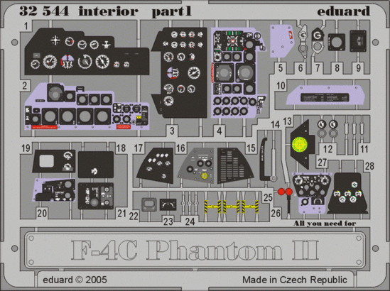 Eduard 32544 1/32 F-4C Interior Pre-Painted PE for Tamiya