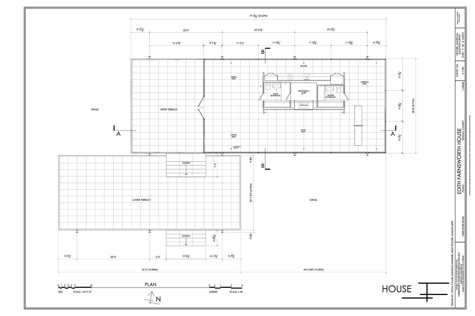 Mies van der Rohe modern design, Farnsworth House, architectural drawings