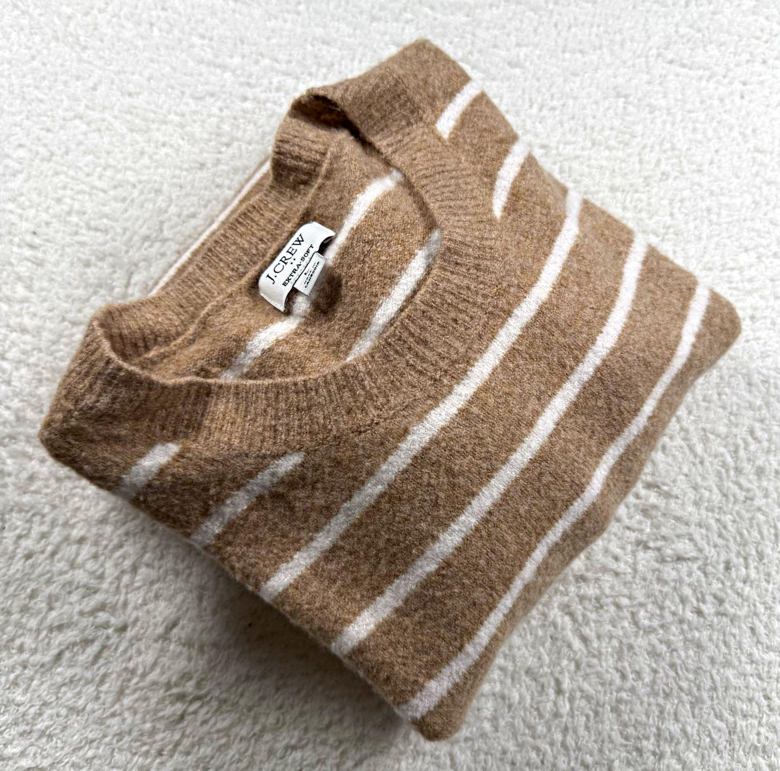 J.Crew Extra-Soft Women’s Large Brown Ivory Striped Merino Wool Sweater