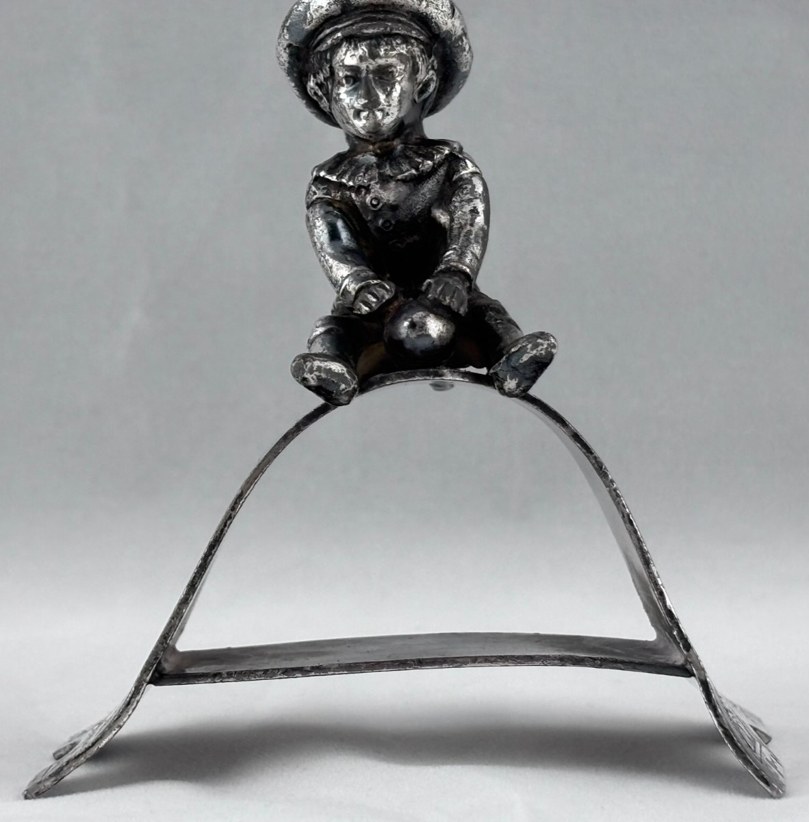 Antique J.W. Tufts #1601 Figural Napkin Ring Jockey Boy Triple Plate