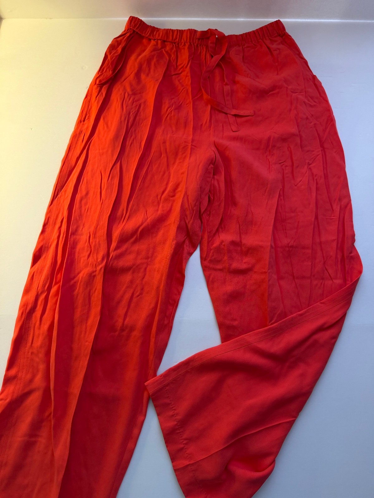 Amanda Smith Women\'s pure silk coral red drawstring pull on pants pockets S