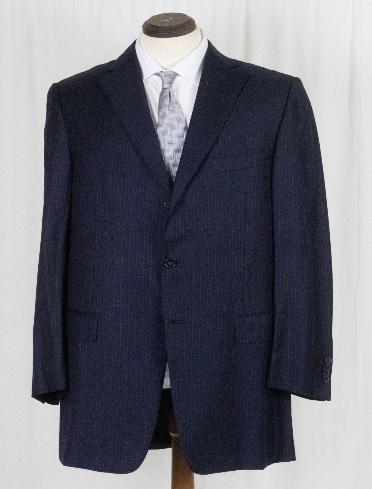 Minty Ermenegildo Zegna Trofeo Flat Front Side Vent Navy Blu Pinstripe SUIT 44 L
