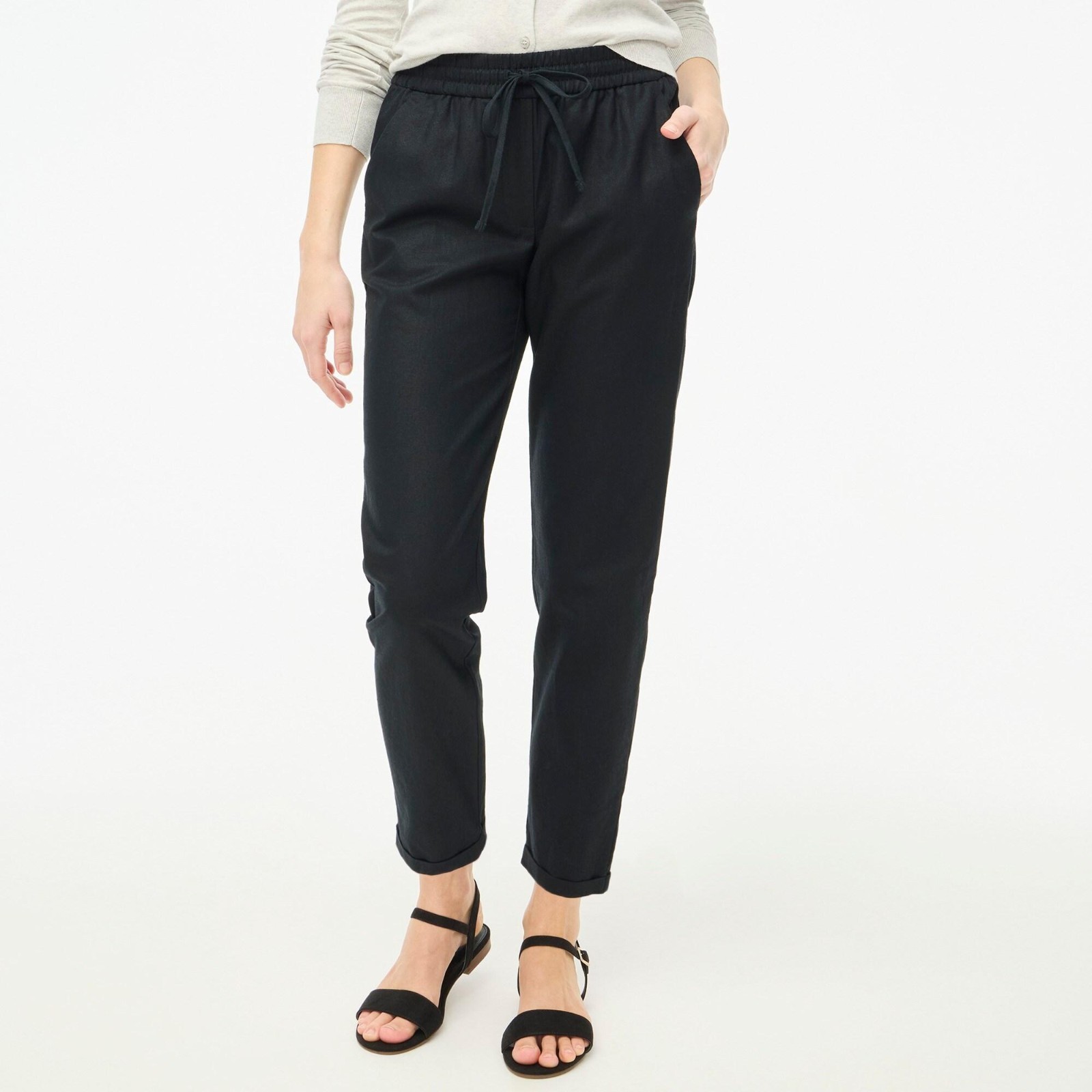 NWT J.Crew Linen Cotton Jogger Pants Black Drawstring Relaxed Size 0 Tall