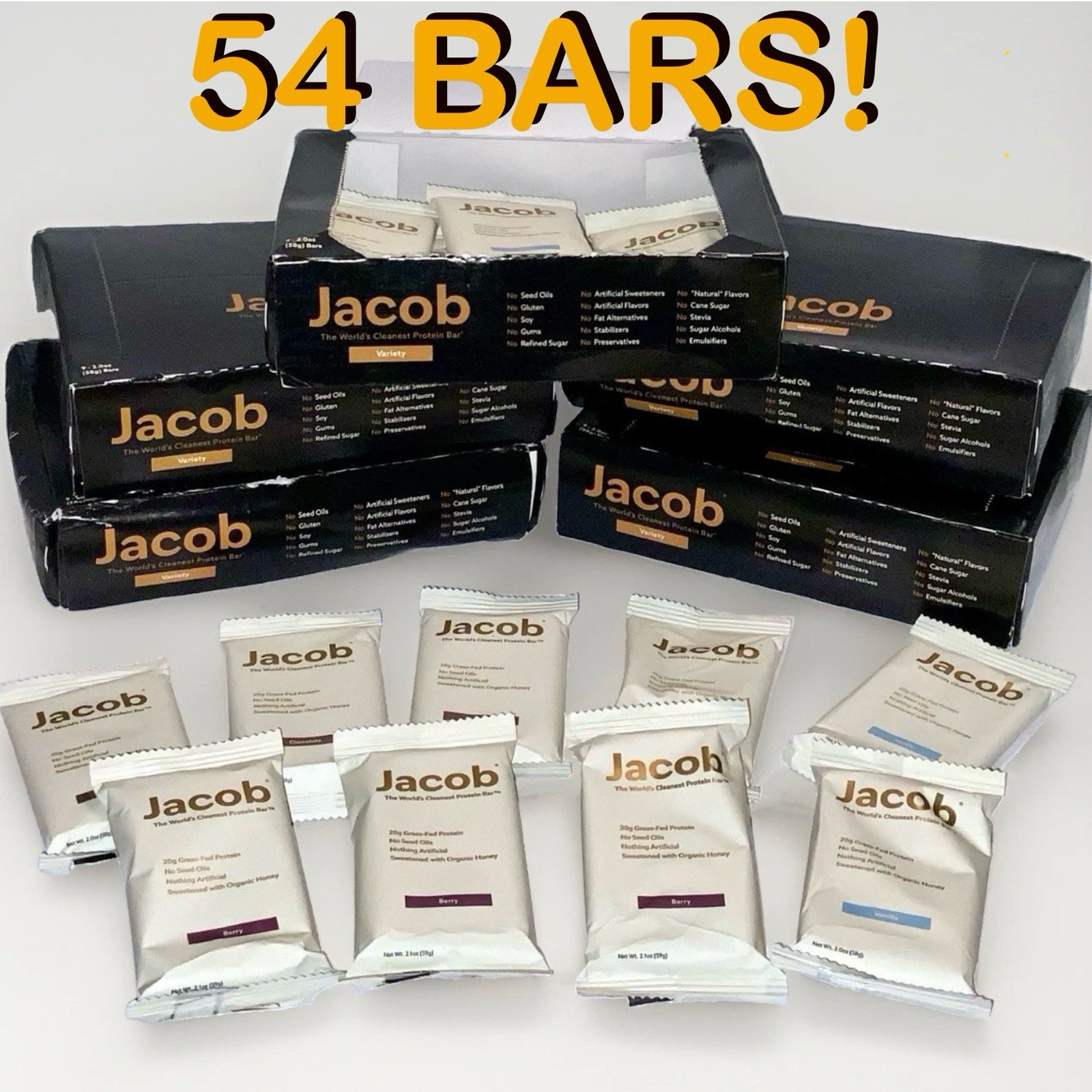 54 PACK LOT Jacob Protein Bars Variety Box Grass-Fed Protein No Seed Oils 10/26*