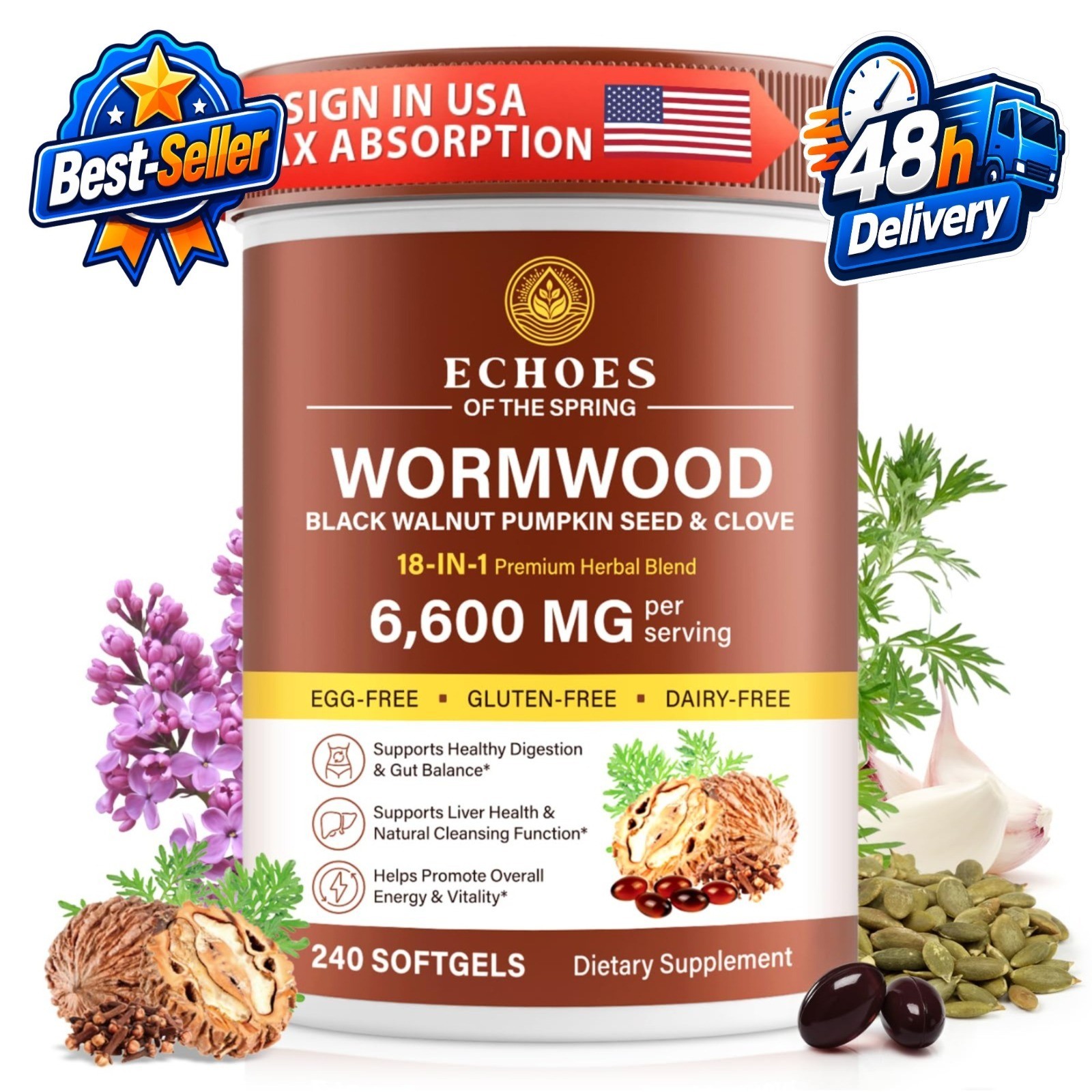 Echoes of the Spring Wormwood Black Walnut Clove Cleanse 240 Softgels