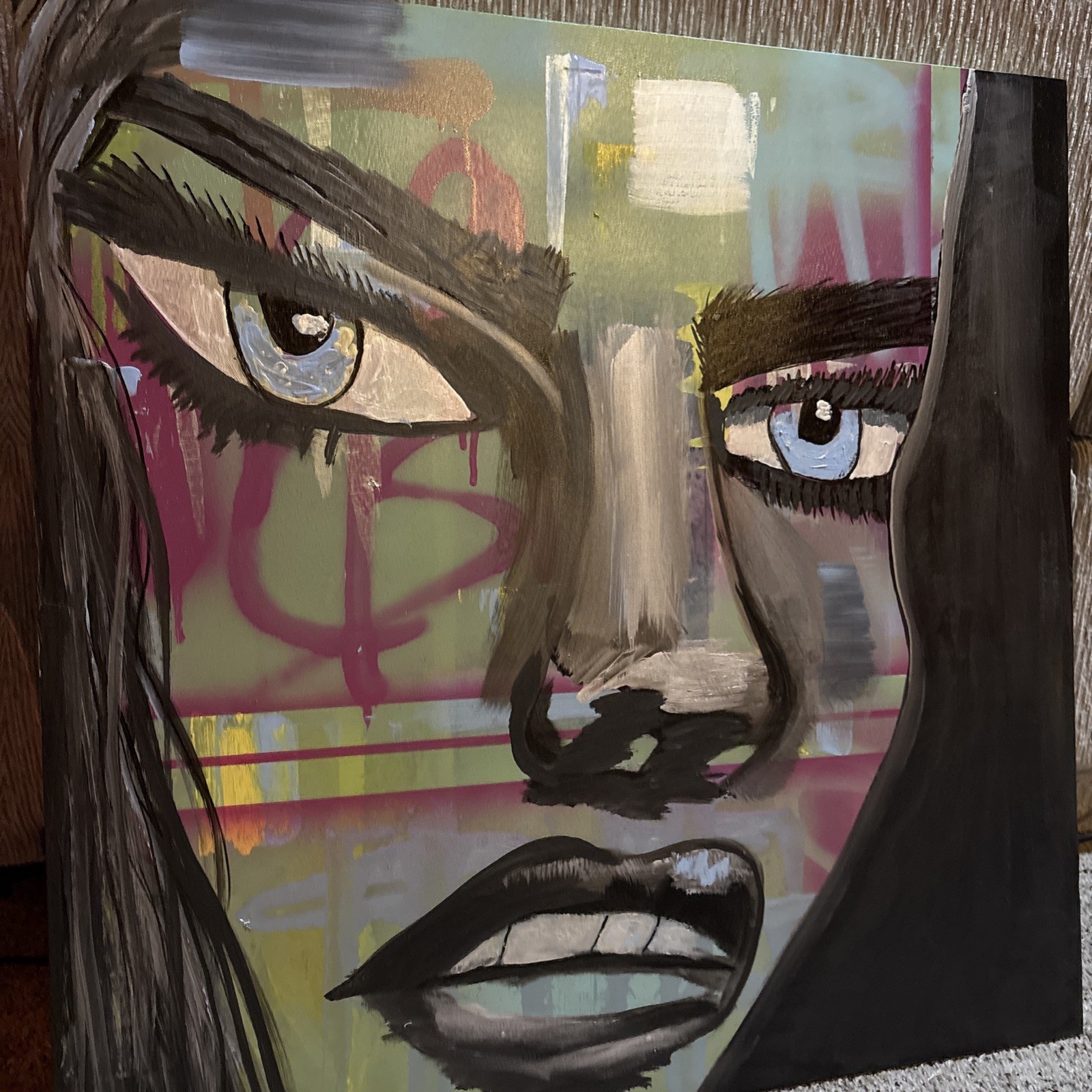 1 of 1 Original Exotic Abstract Oil/ Acrylic Painting Portrait 27” x 27” 🔥