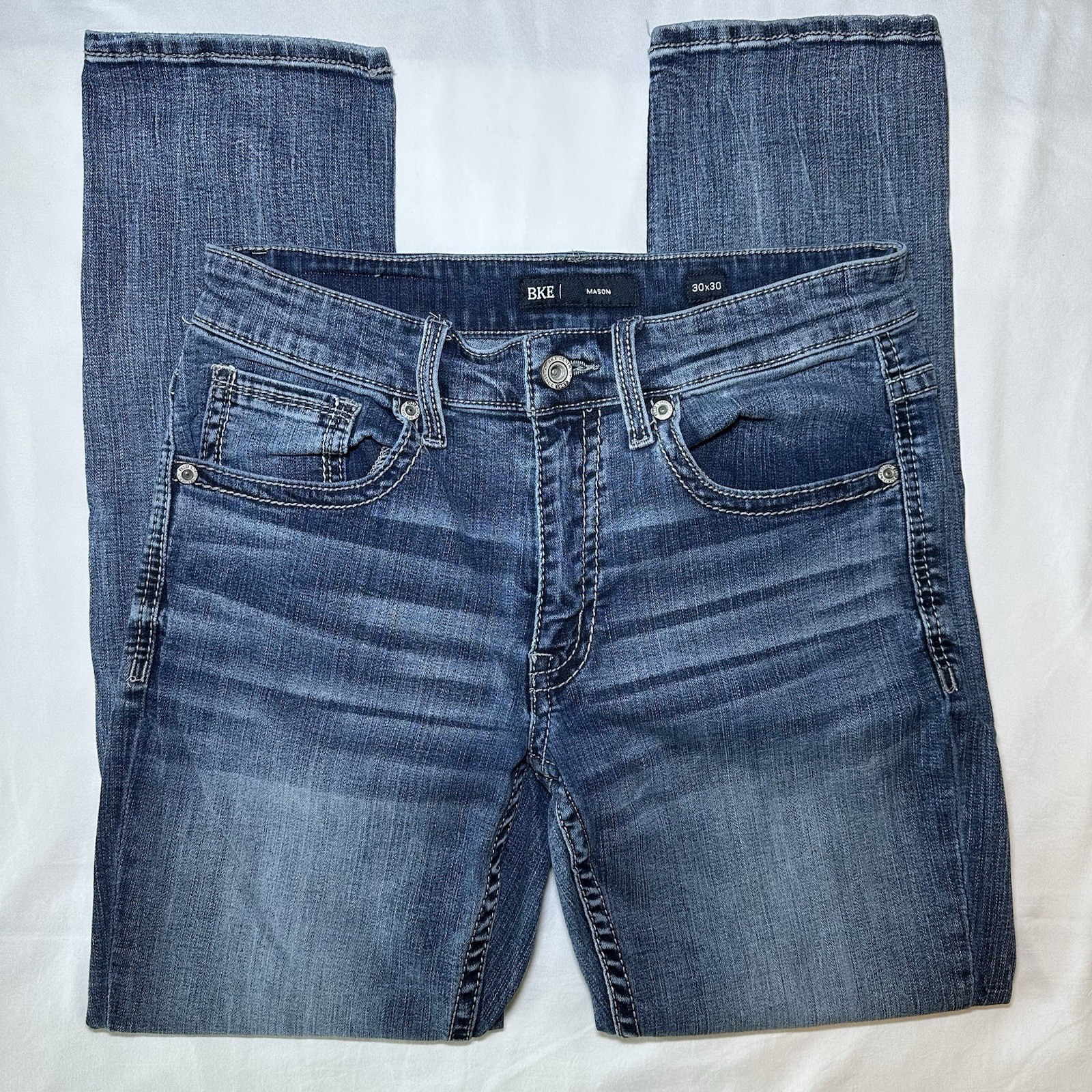 BKE Mason Jeans Mens 30x30 Blue Medium Wash Straight Distressed Stretch Denim BKE Mason Jeans Mens 30x30 Blue Medium Wash Straight Distressed Stretch Denim