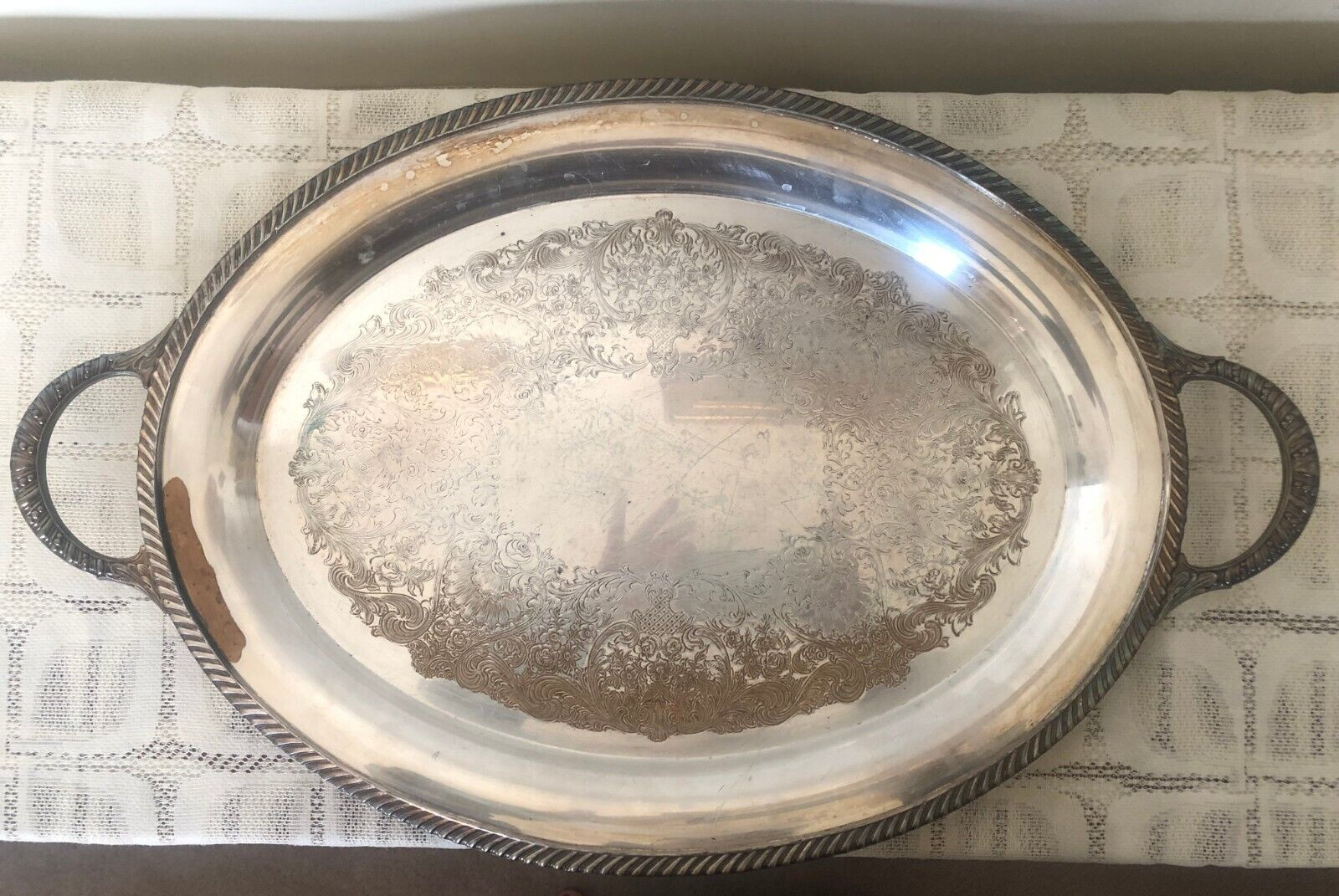 Vintage Large WM ROGERS Silverplated Butler Serving Tray Platter Oval 20x15 Vintage Large WM ROGERS Silverplated Butler Serving Tray Platter Oval 20x15
