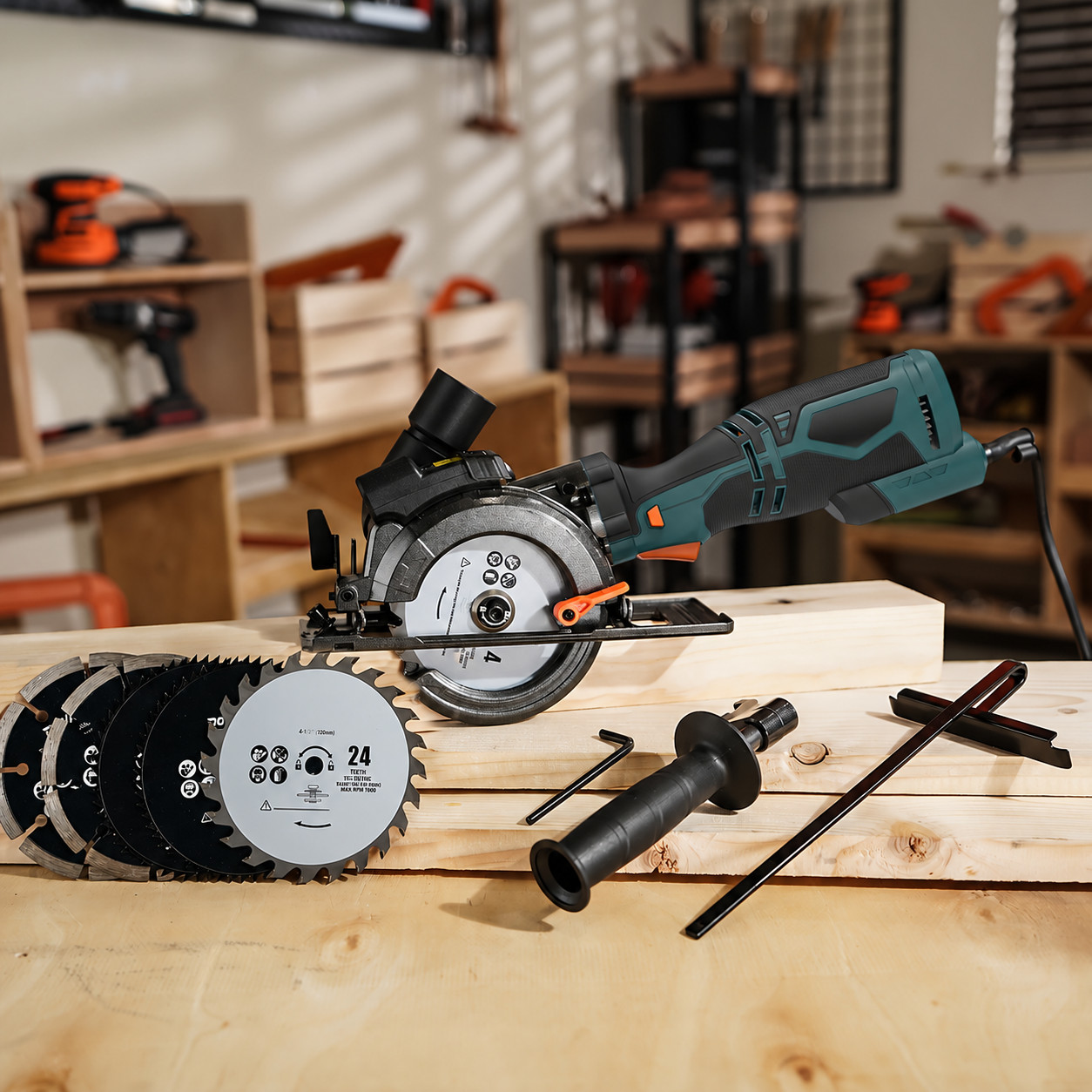4.5 Inch Mini Circular Saw with Laser Guide, 5.8A 7800RPM Compact Power Saw