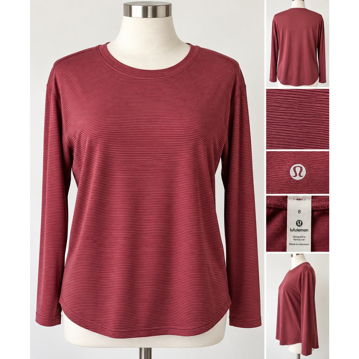 Lululemon Swiftly Relaxed Long Sleeve Size 10 Burgundy Bay Oxford Red NWT