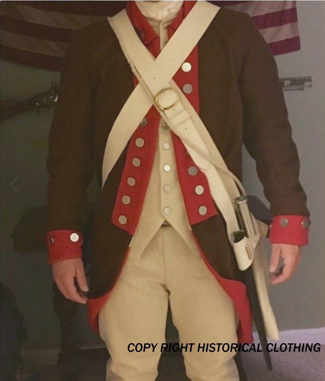 Revolutionary War Colonial Brown with Red Regimental Coat Revolutionary War Colonial Brown with Red Regimental Coat