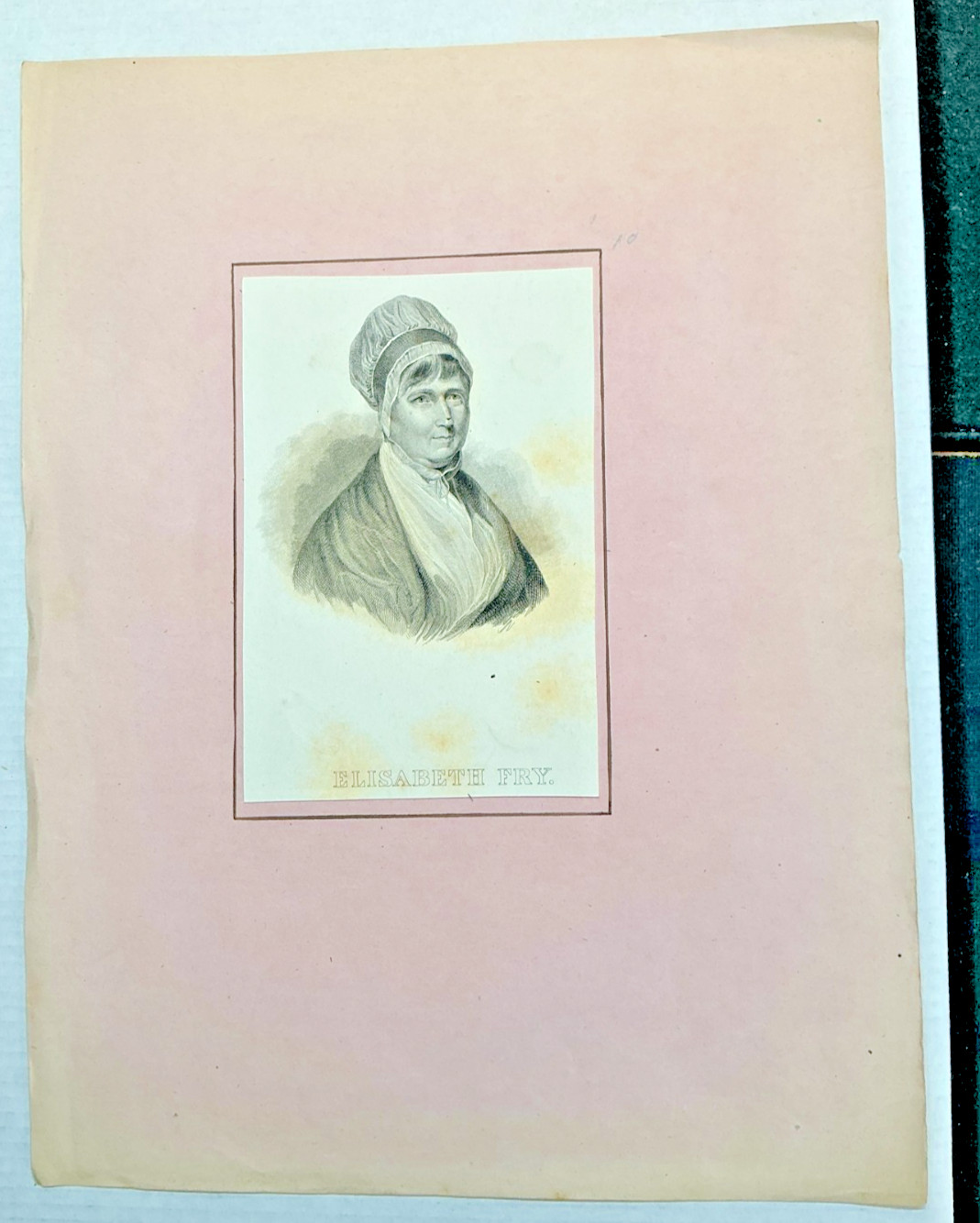 Antique Elisabeth Fry Portrait Engraving Quaker Prison Reformer 19th C