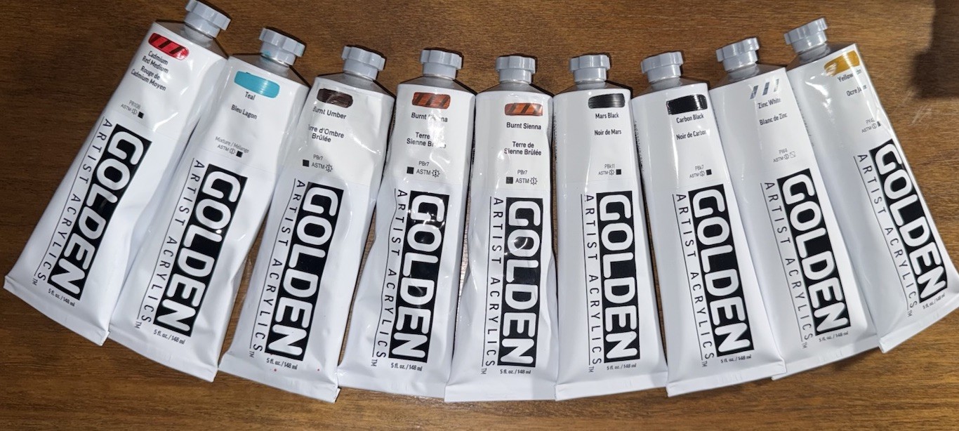 Lot of 9 Golden Heavy Body Acrylic Paint 5 oz Paint Tubes ALL BRAND-NEW L@@K