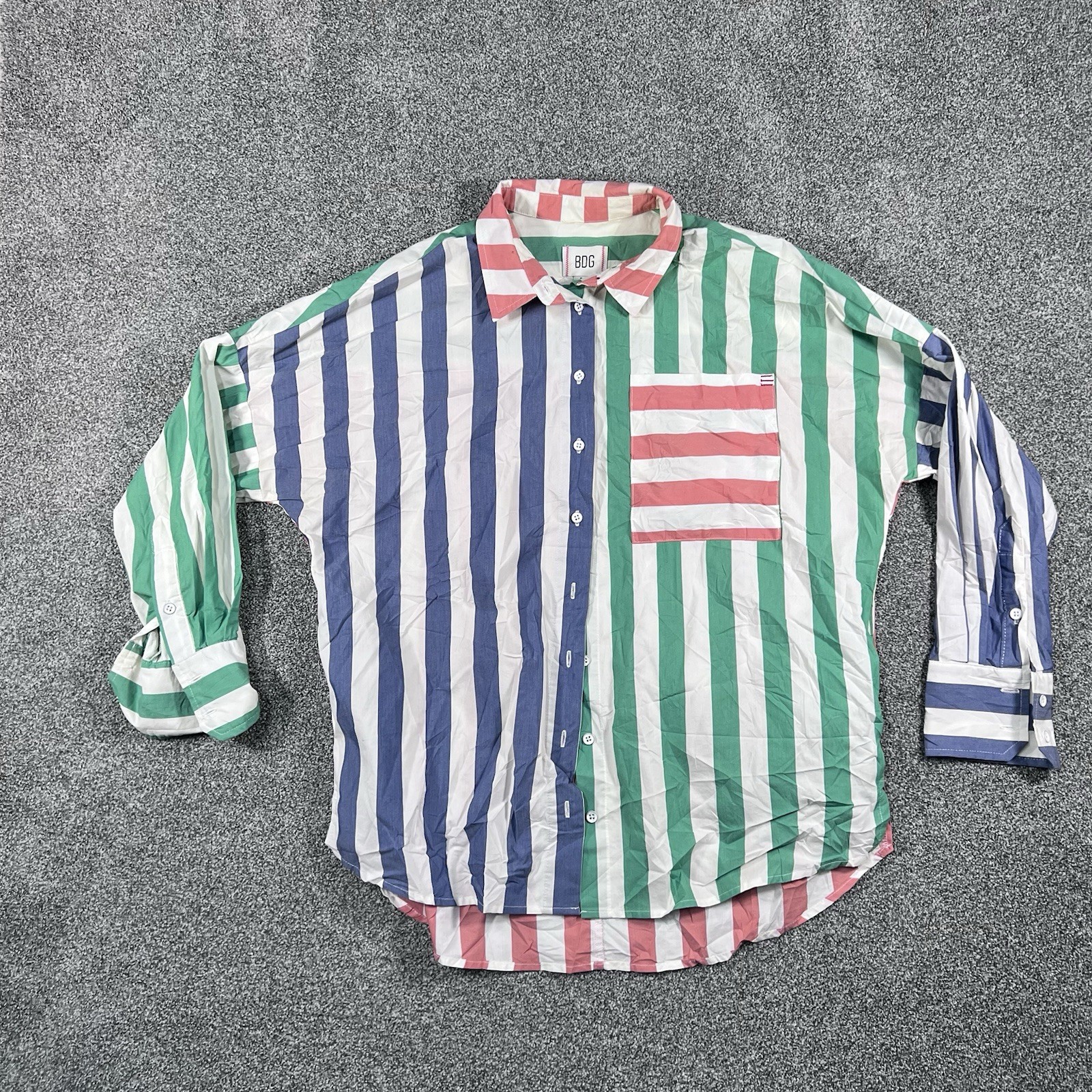BDG Urban Outfitters Women S Striped Button Up Shirt Colorblock Oversized Multi BDG Urban Outfitters Women S Striped Button Up Shirt Colorblock Oversized Multi