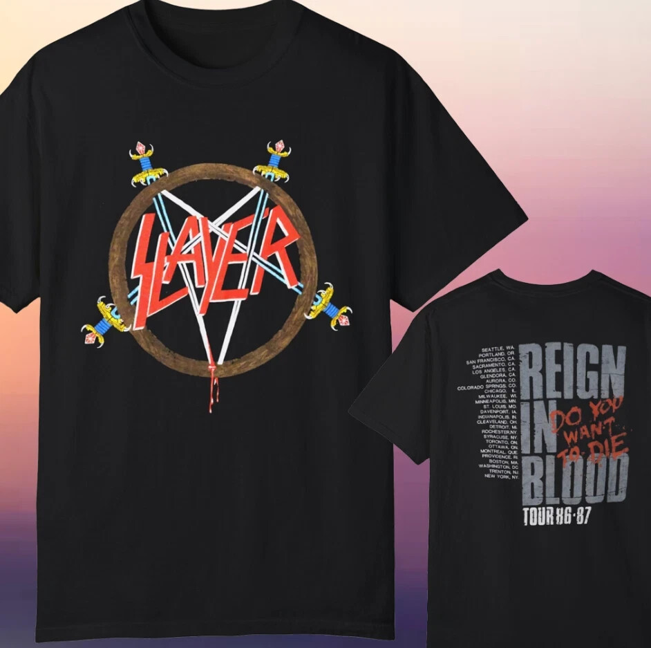 Slayer Reign In Blood Tour 1986 Thrash Metal Concert T-Shirt