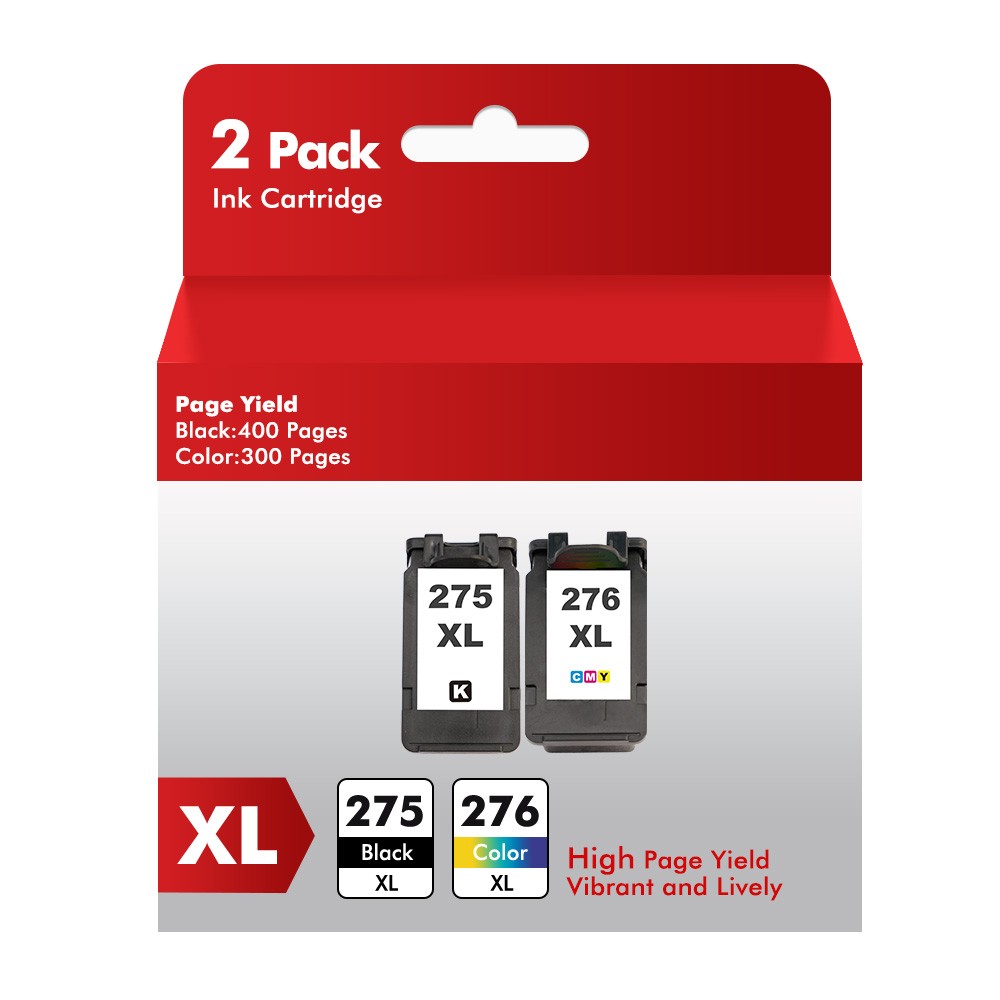 2 Pack PG-275XL CL-276XL Ink Cartridges For Canon PIXMA TS3522 TS3722 TR4722