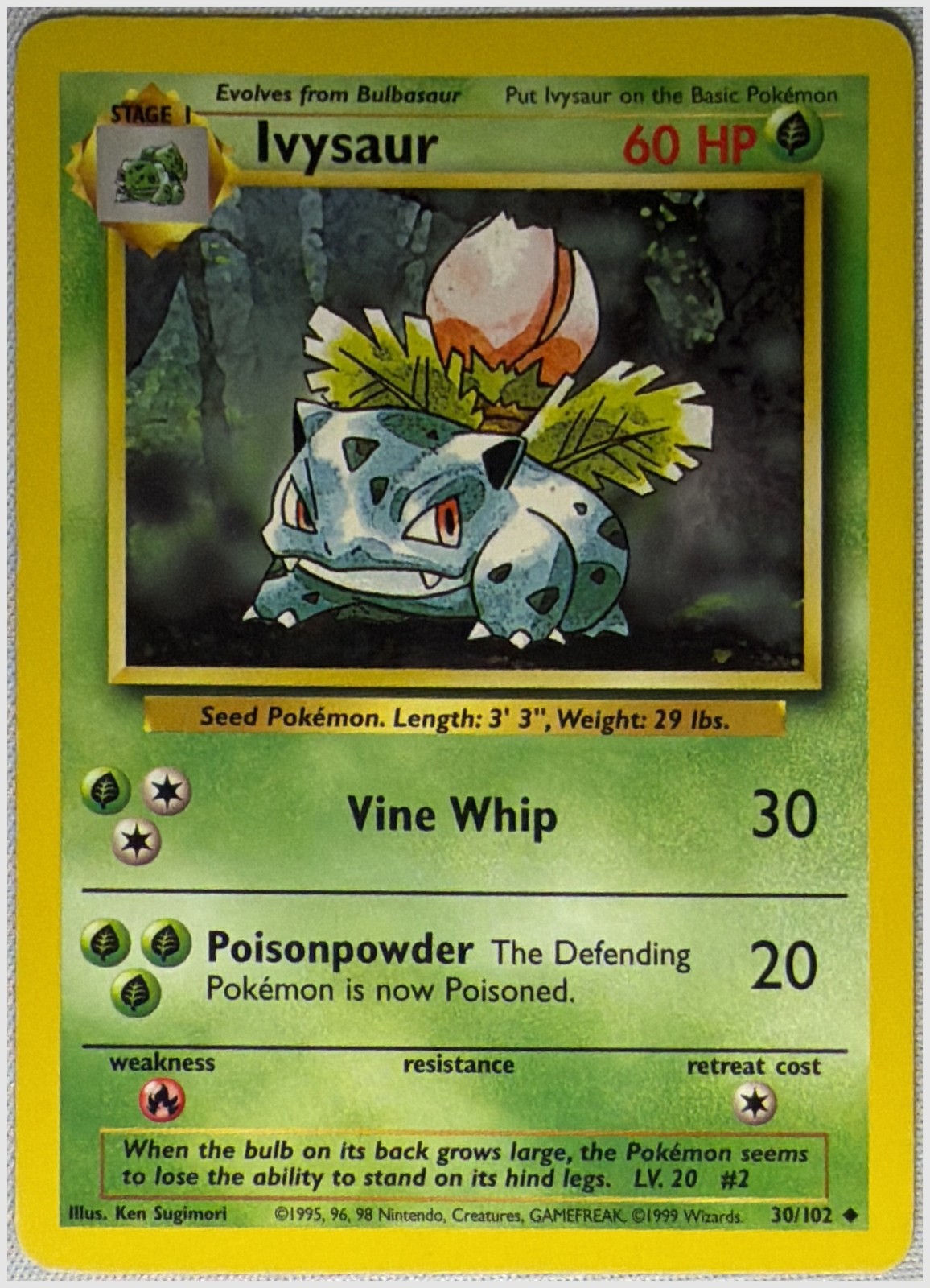 Ivysaur 30/102 Base Set Unlimited Non-holo MP or Better