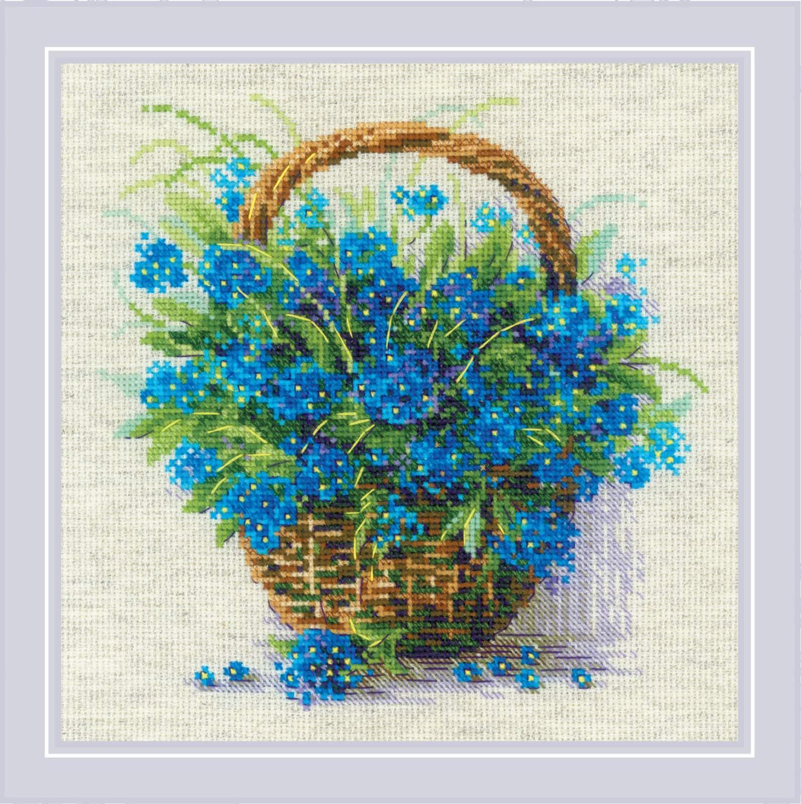 Riolis Counted Cross Stitch Kit Forget Me Nots in a Basket R2170 Riolis Counted Cross Stitch Kit Forget Me Nots in a Basket R2170