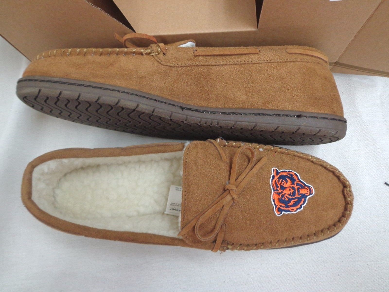 NFL Tan Moccasin Hard Rubber Sole Men\'s Slippers Moccasins 