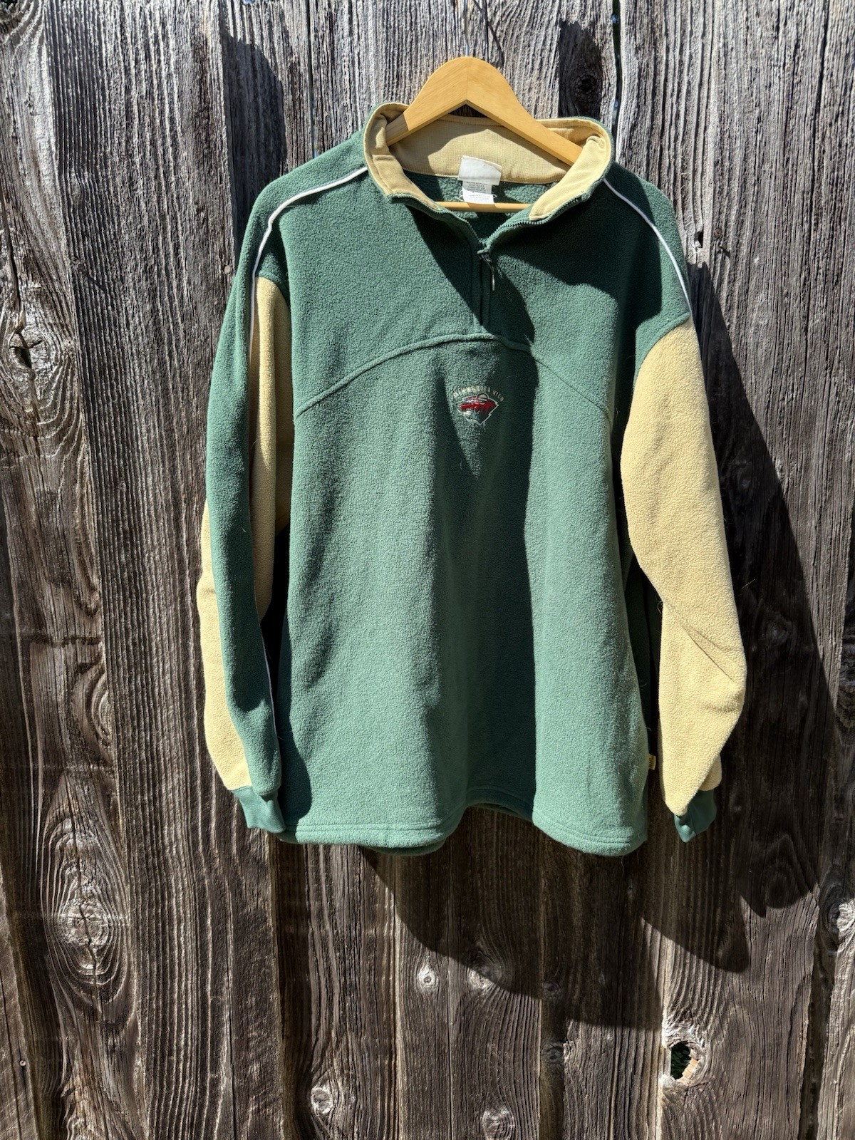Rare Vintage Lee Sport Minnesota Wild NHL Fleece Two Tone Pullover Sleeve Hit L