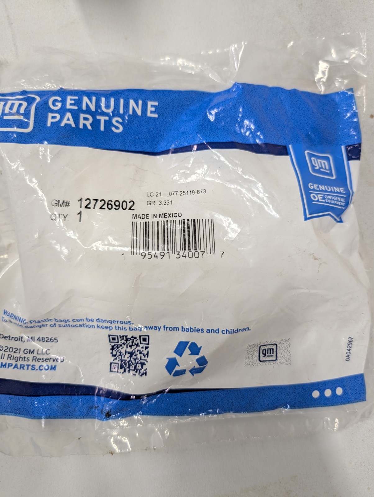 Genuine GM Injector Seal Kit 12726902