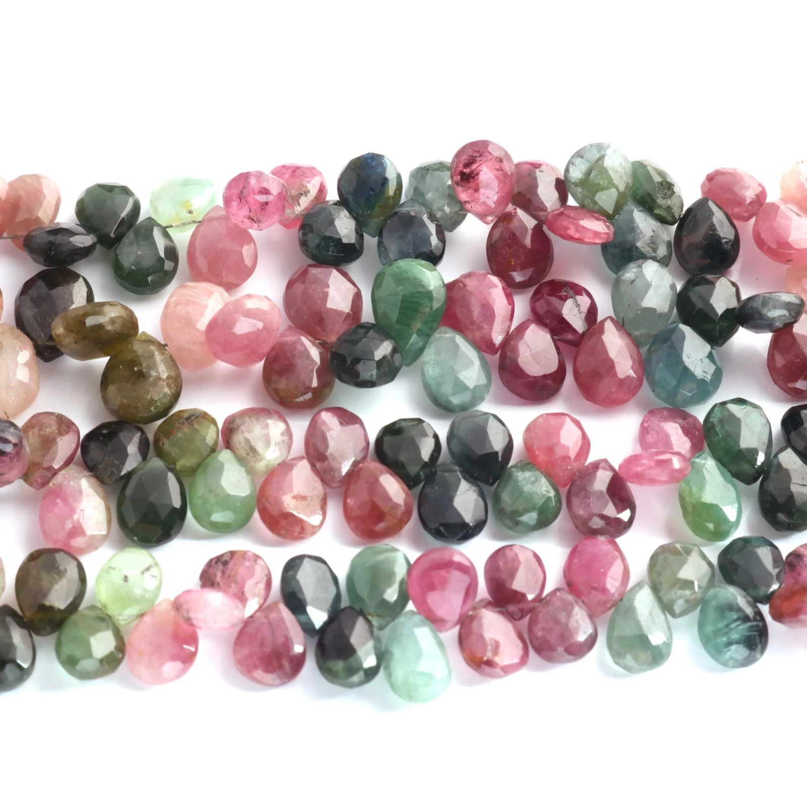 1 Strand Multi Tourmaline Faceted Pear Drop Briolettes -8mm-10mm- 9 Inches
