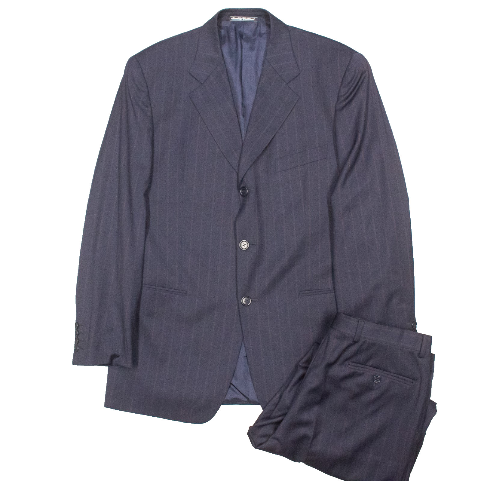 Vintage Giorgio Armani Suit Italy 2pc Tollegno Wool Striped Navy Blue 40R 32x30 Vintage Giorgio Armani Suit Italy 2pc Tollegno Wool Striped Navy Blue 40R 32x30