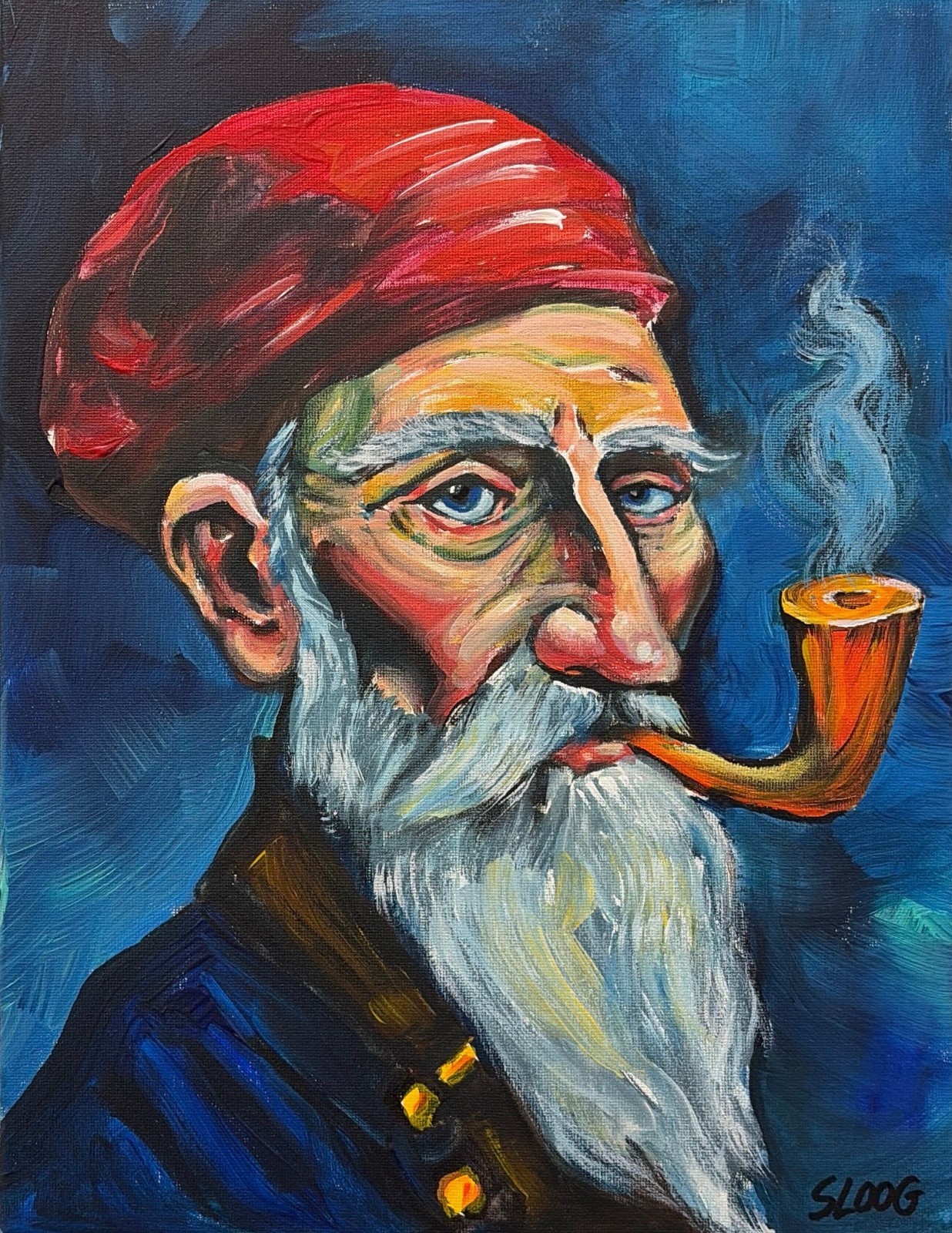 SLOOG Original Art Impressionism Painting on Canvas 11x14 Portrait of Fisherman