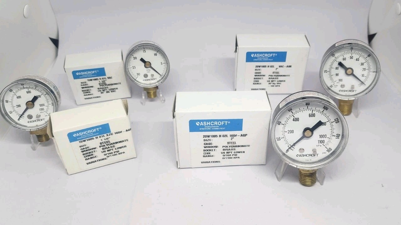 Lot of 4 New Ashcroft 15W1005 20W1005 Pressure Gauges 1/4\ Lot of 4 New Ashcroft 15W1005 20W1005 Pressure Gauges 1/4\
