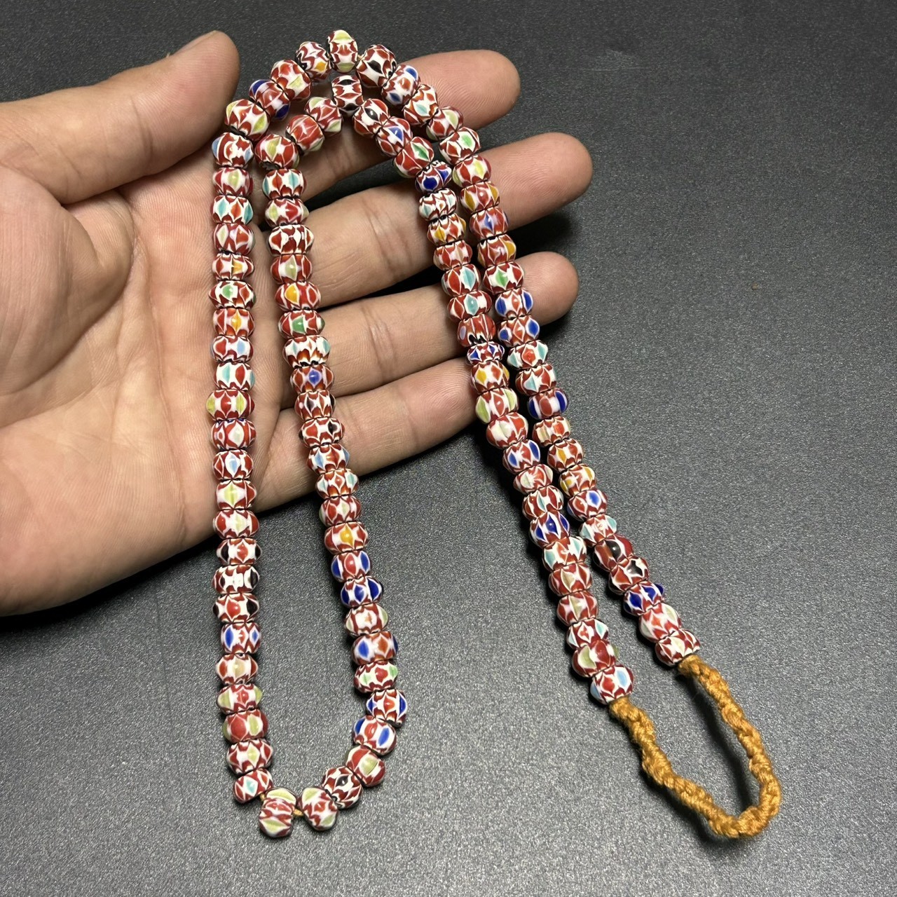 Vintage Venetian Chevron Glass Bead Necklace Old African Trade Beads
