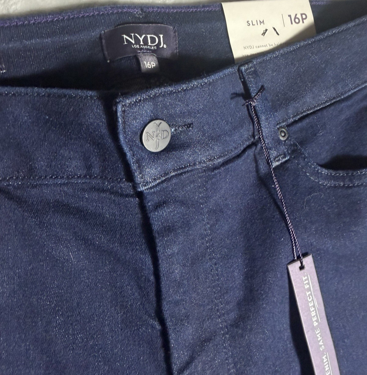 NWT NYDJ Jeans Sheri Slim 16 P Lift Tuck Straight Leg  Dark Wash Mid Rise Denim