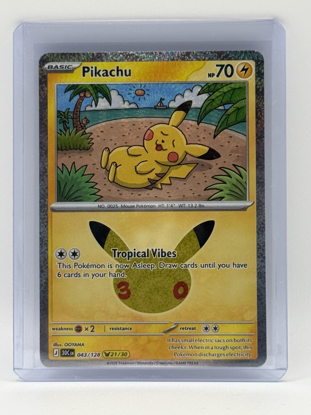 Pikachu 043/128 21/30 Tropical 30th Anniversary Celebrations Holo Pokemon NM