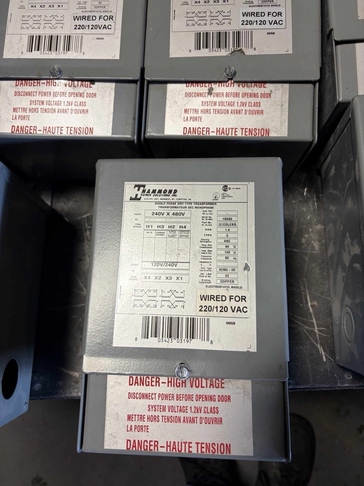 HAMMOND POWER SOLUTIONS Q1C0LEKB TRANSFORMER 240/480-120/240V 1 KVA USED