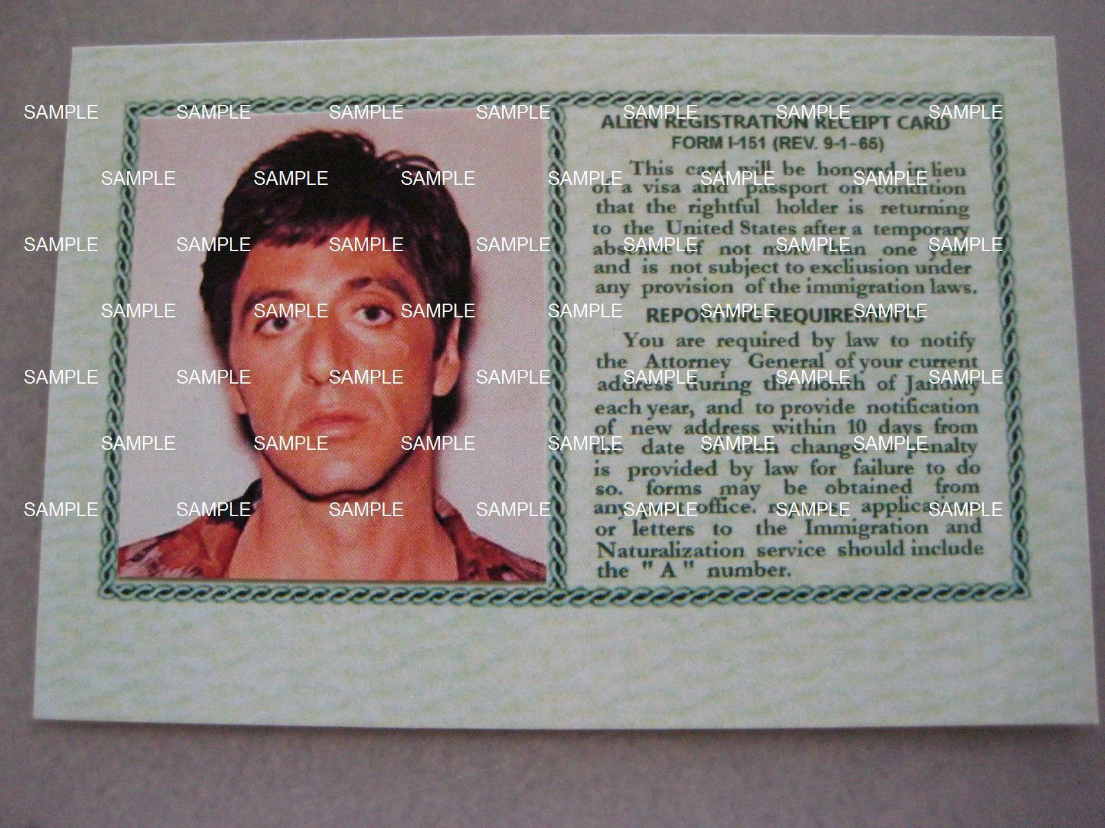 1983 Scarface Tony Montana Green Card Screen Accurate Prop Replica Al Pacino