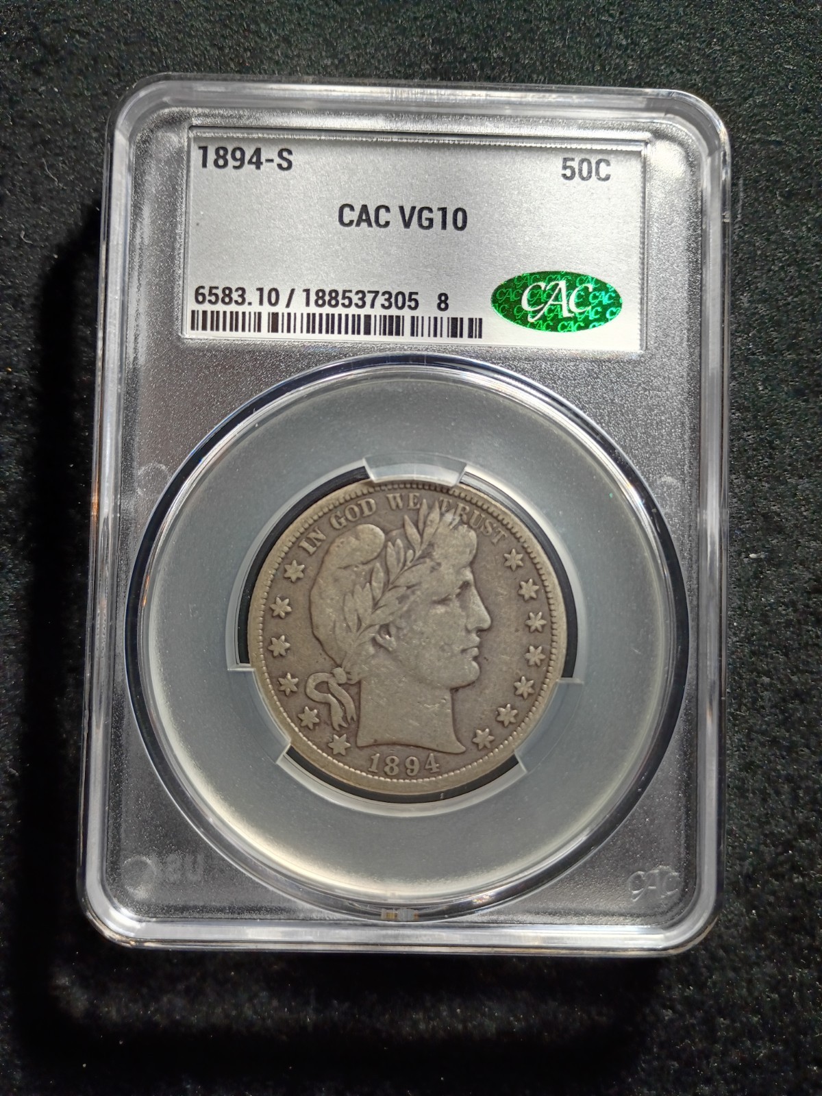 1894 s Barber Half Dollar - CAC VG10 1894 s Barber Half Dollar - CAC VG10