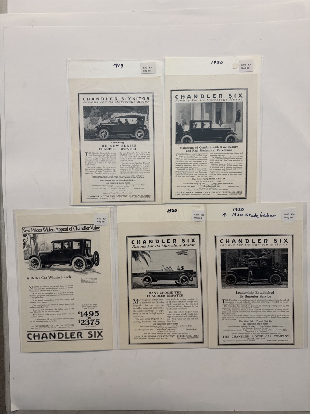 Lot 5 Original Chandler Six Automobile Print Ads 1919-1920 Chandler Motor Car