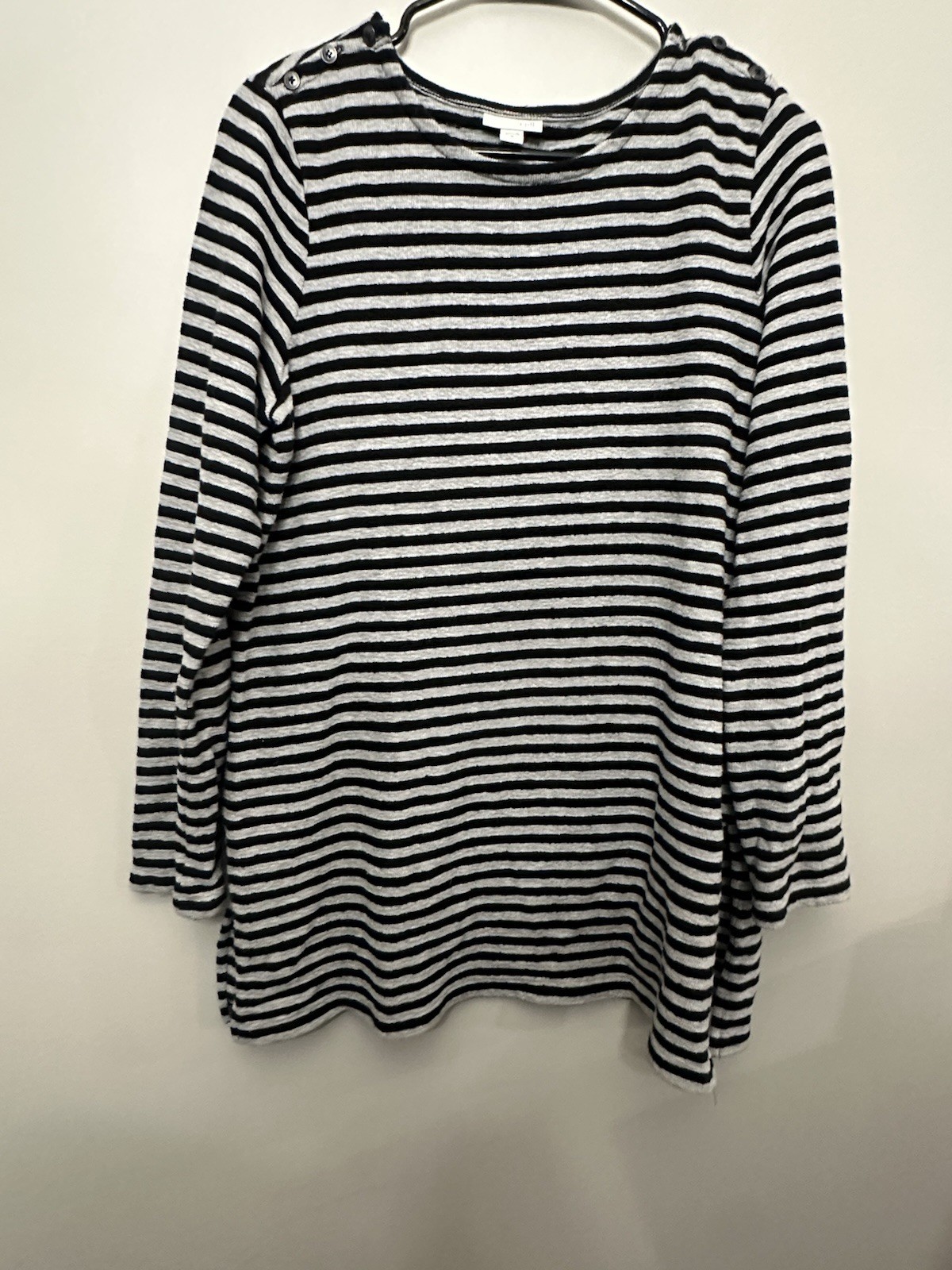 J Jill Women’s Medium Black Gray Striped Cotton Tunic Top Long Sleeve Coastal