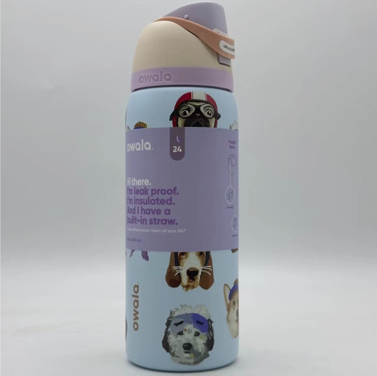 Owala 32 Oz Freesip Water bottle Dog Collage Dogwala UO Exclusive Brand New Owala 32 Oz Freesip Water bottle Dog Collage Dogwala UO Exclusive Brand New