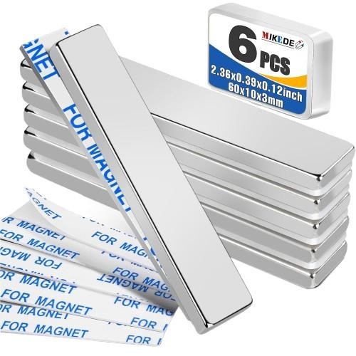 6-pack Neodymium Magnets 2.36x0.39 Inch - Extra Strong Adhesive & Rust-resistant