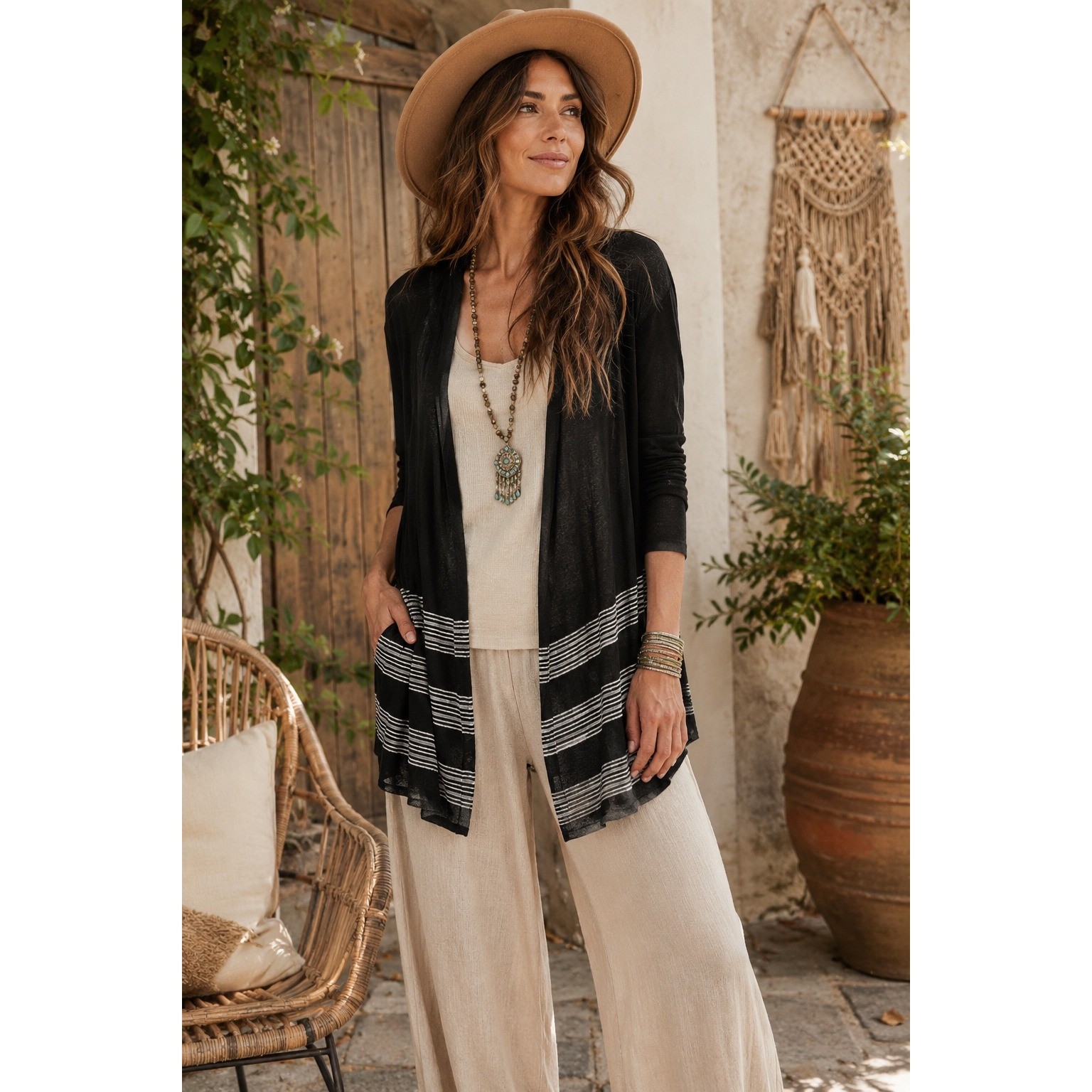 Chicos Travelers Collection Black Striped Open Front Cardigan Knit Size 2 L Chicos Travelers Collection Black Striped Open Front Cardigan Knit Size 2 L