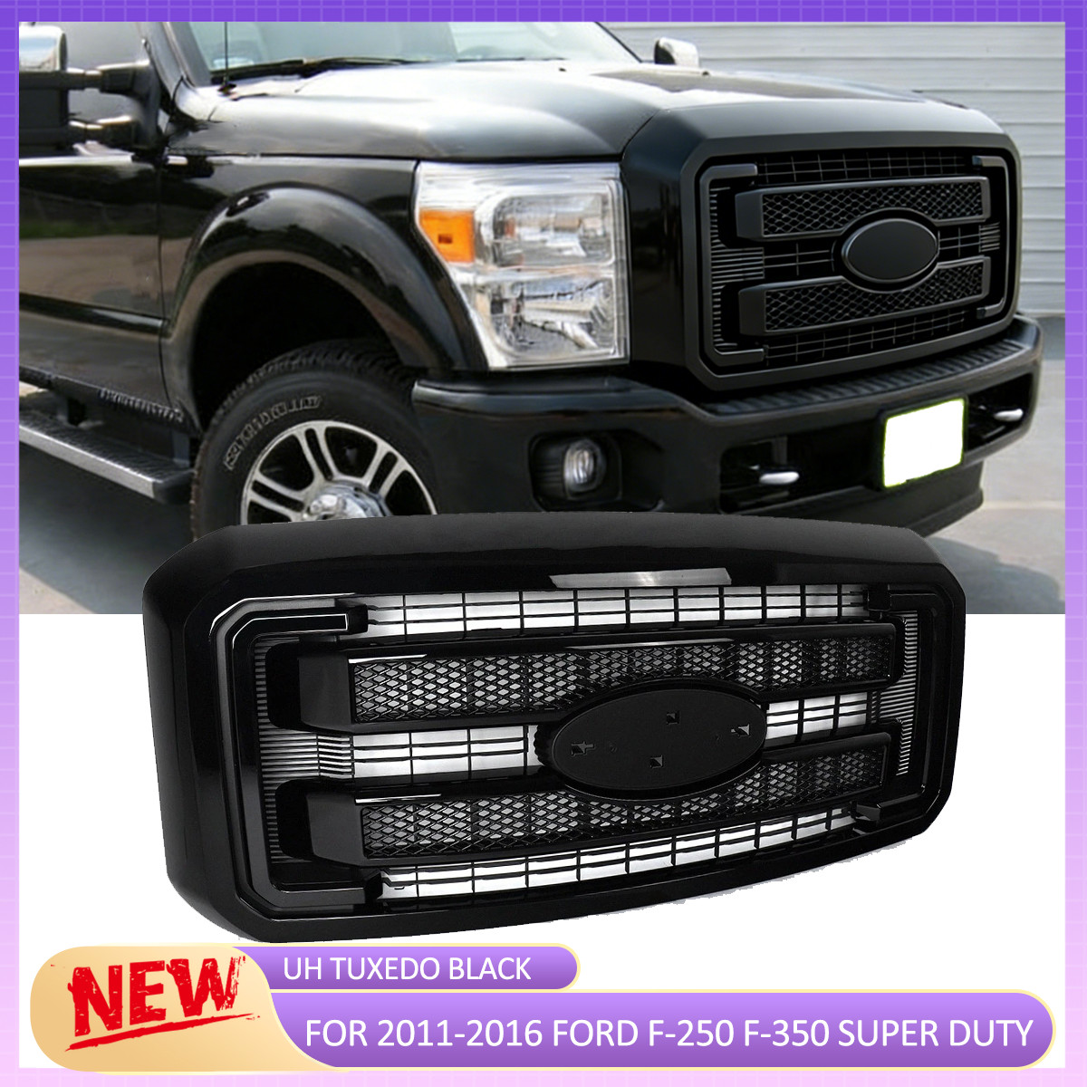 For 2011-2016 Ford F250 F350 Super Duty Platinum Painted UH Tuxedo Black Grille