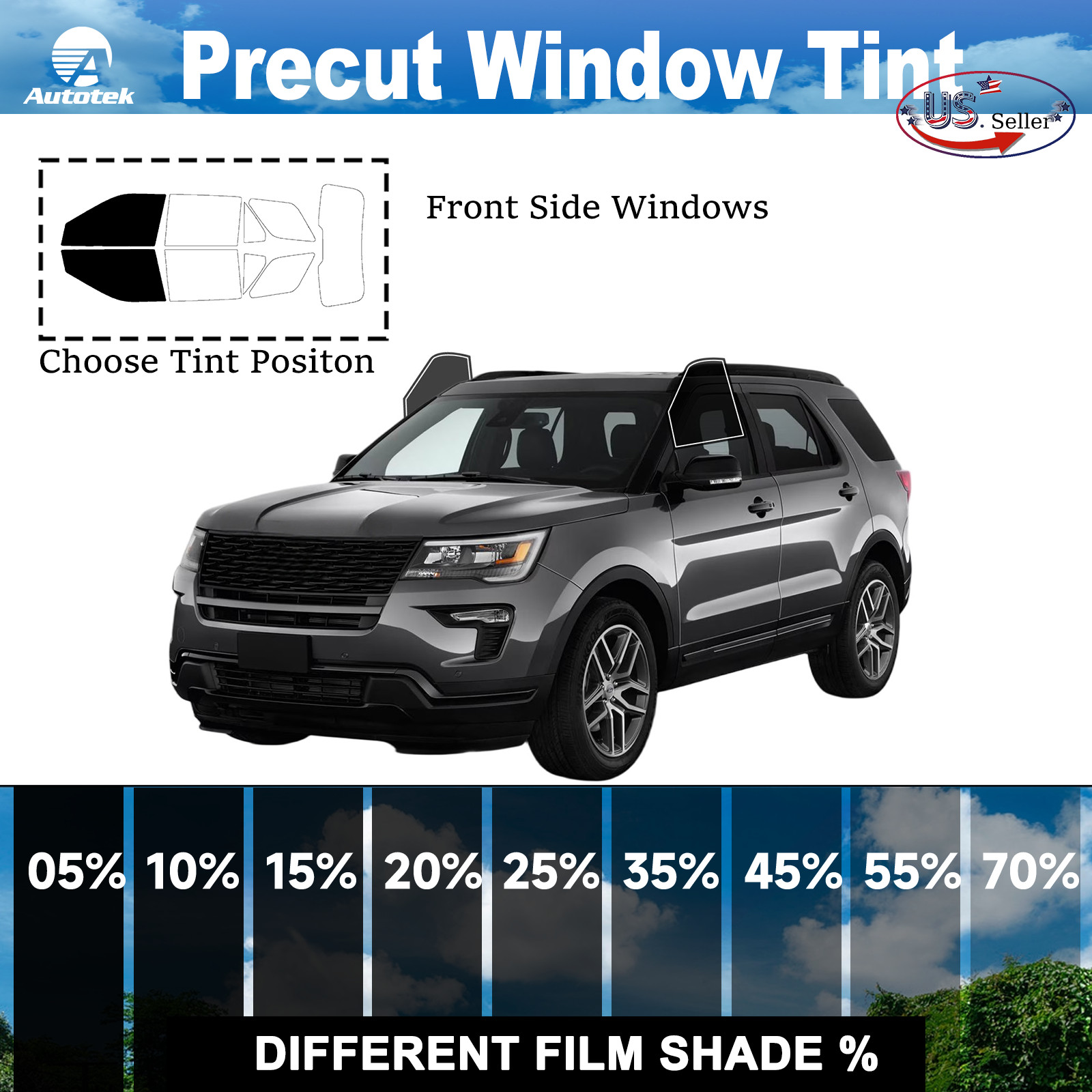 PreCut Film Front Two Door Windows Any Tint Shade % For Ford Explorer 2011-2019