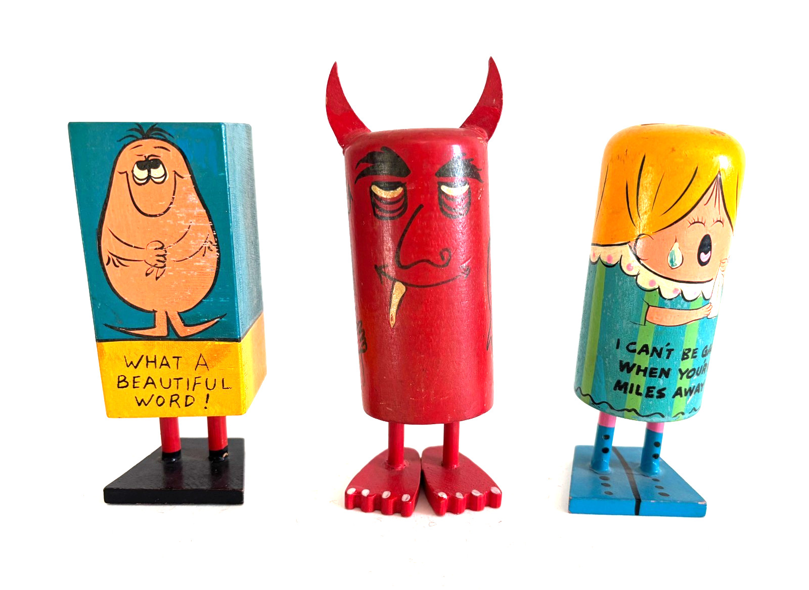 Pride Creations Popsie Wood Toys 1960s Set of 3 featuring \